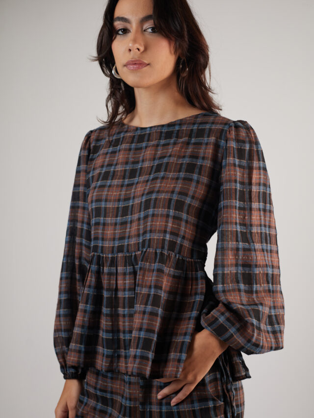 Bata Manga Longa Laços Tartan