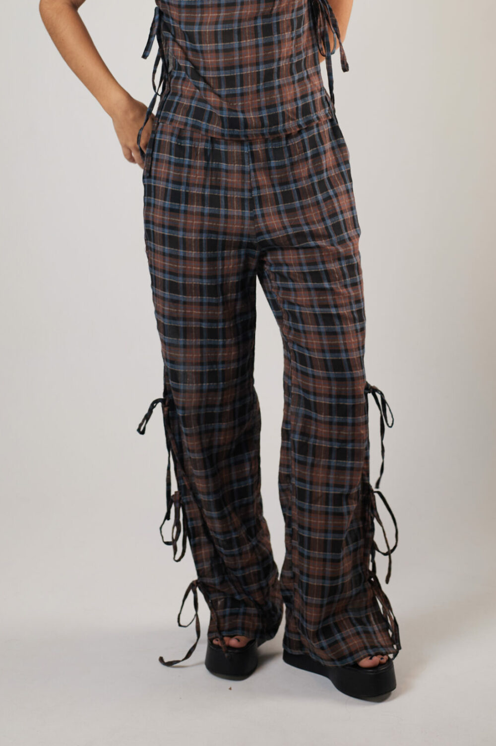 Calça Pantalona Laços Tartan