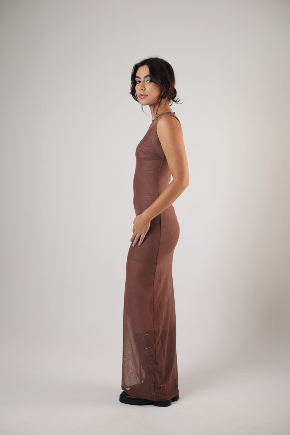 Vestido Longo Assimétrico Tule Marrom - Imagem 6