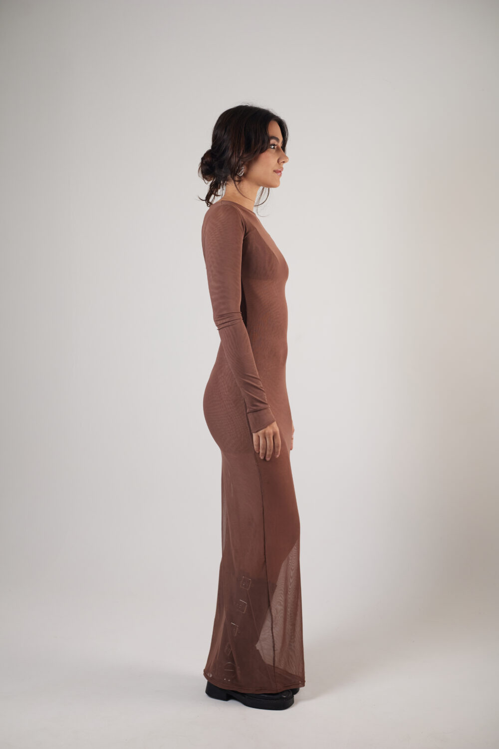 Vestido Longo Assimétrico Tule Marrom - Imagem 7