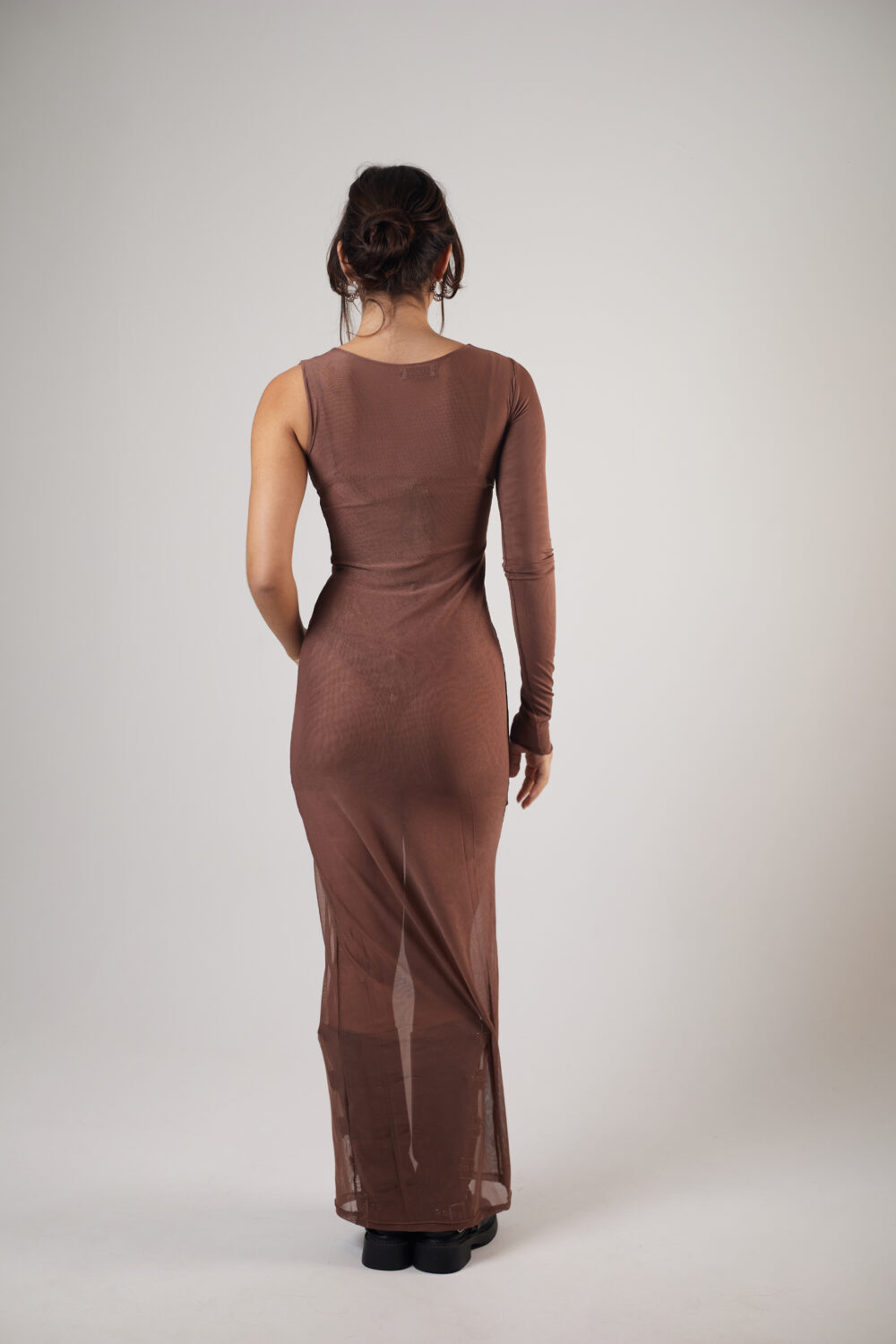 Vestido Longo Assimétrico Tule Marrom - Imagem 8