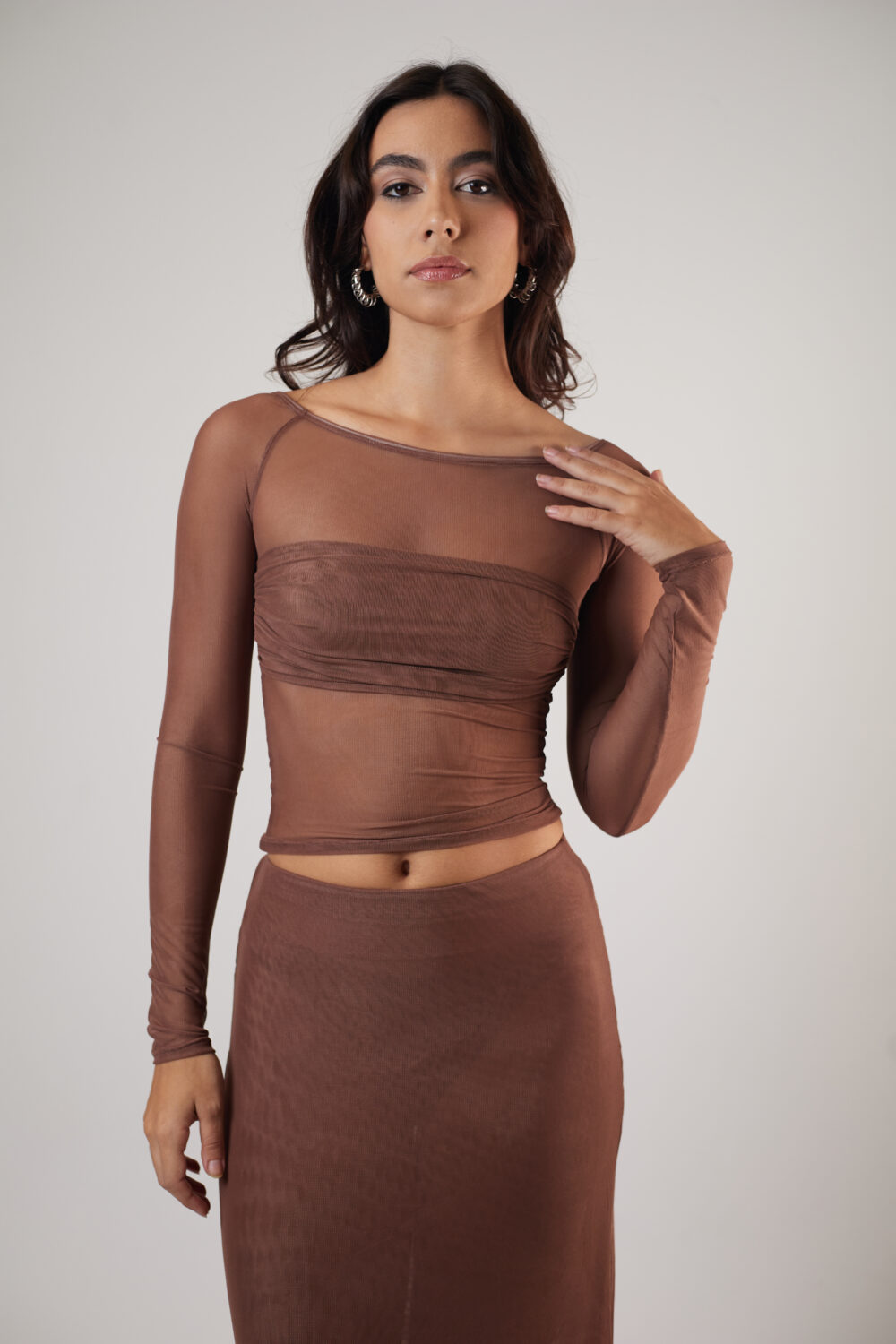 Blusa Drapeada Tule Marrom - Imagem 8