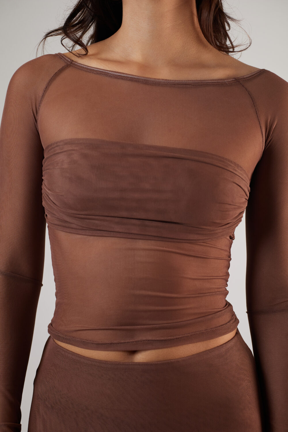 Blusa Drapeada Tule Marrom - Imagem 4