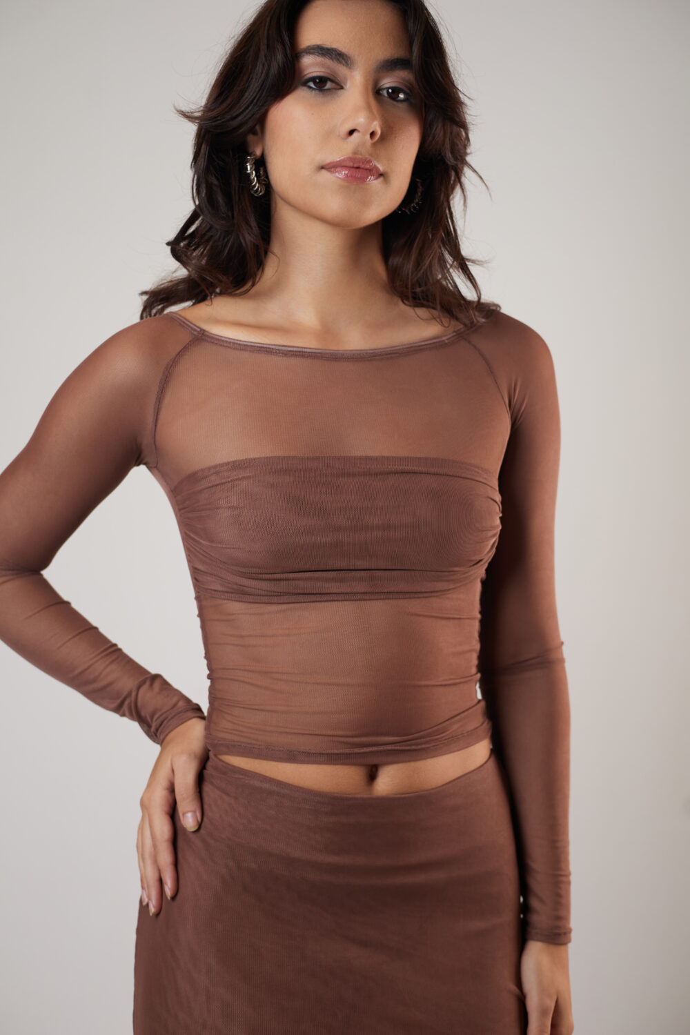 Blusa Drapeada Tule Marrom - Imagem 2
