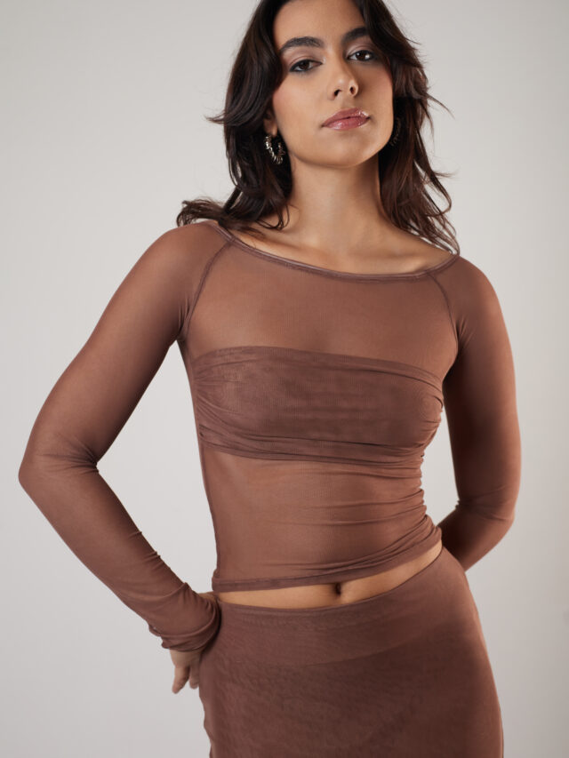 Blusa Drapeada Tule Marrom