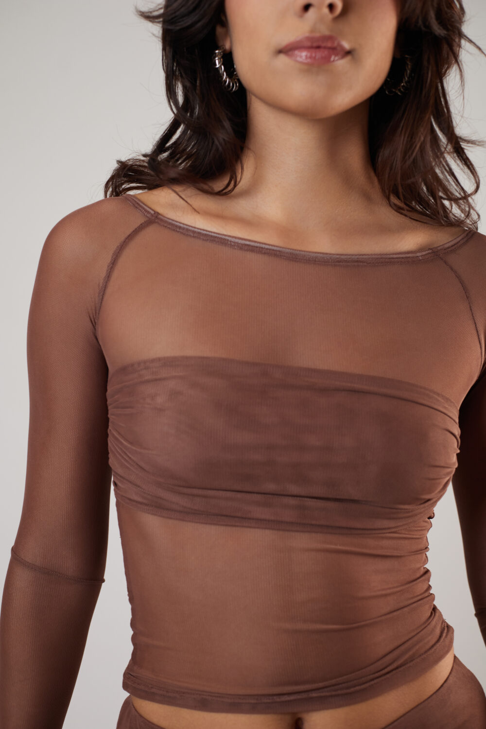 Blusa Drapeada Tule Marrom - Imagem 7