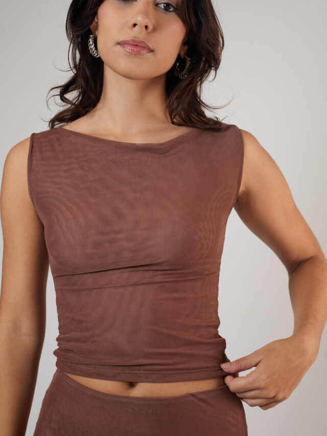 Blusa Regata Tule Marrom