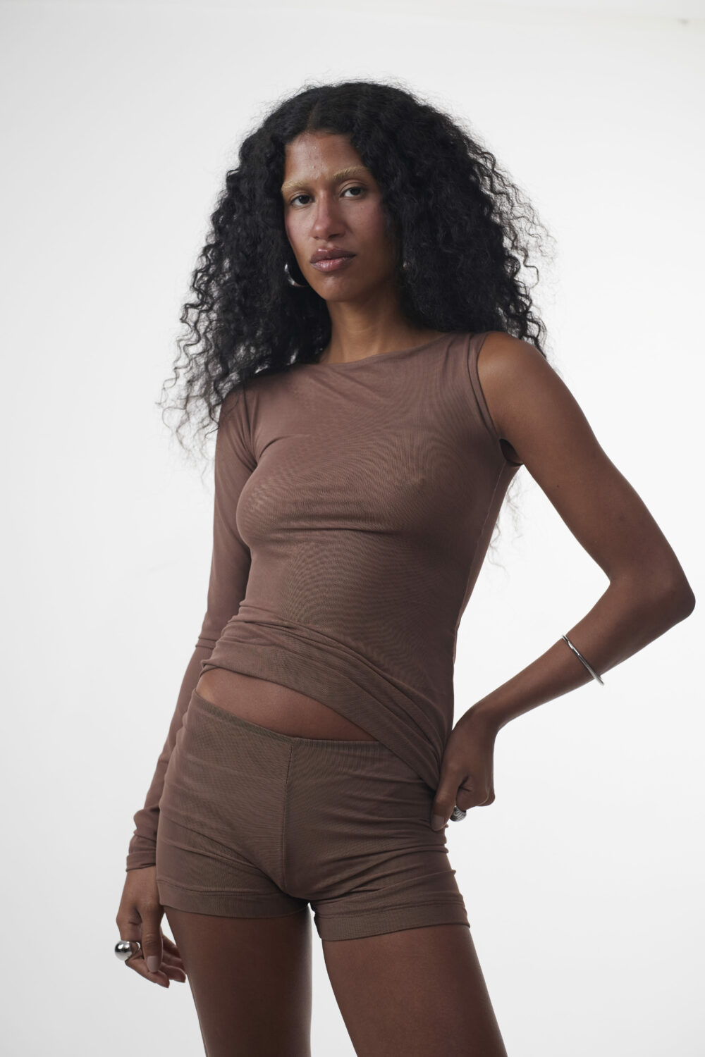 Mini Shorts Tule Marrom - Imagem 2