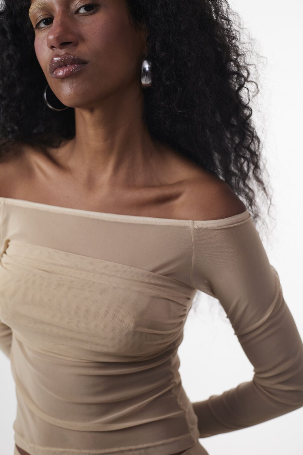 Blusa Drapeada Tule Sand - Imagem 3