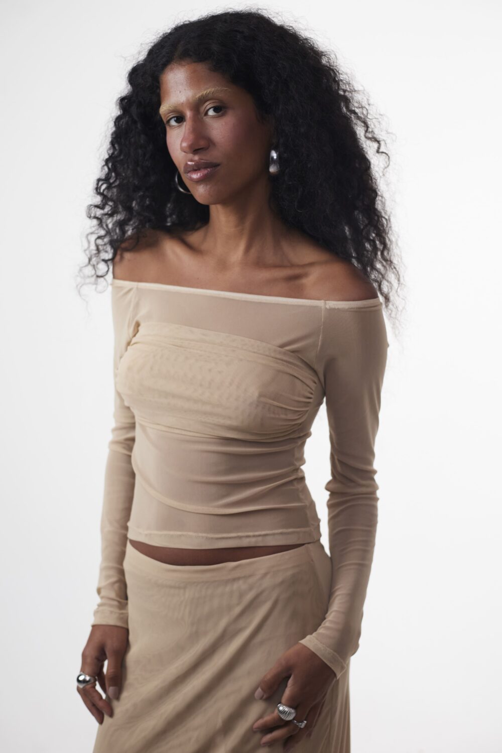 Blusa Drapeada Tule Sand - Imagem 4