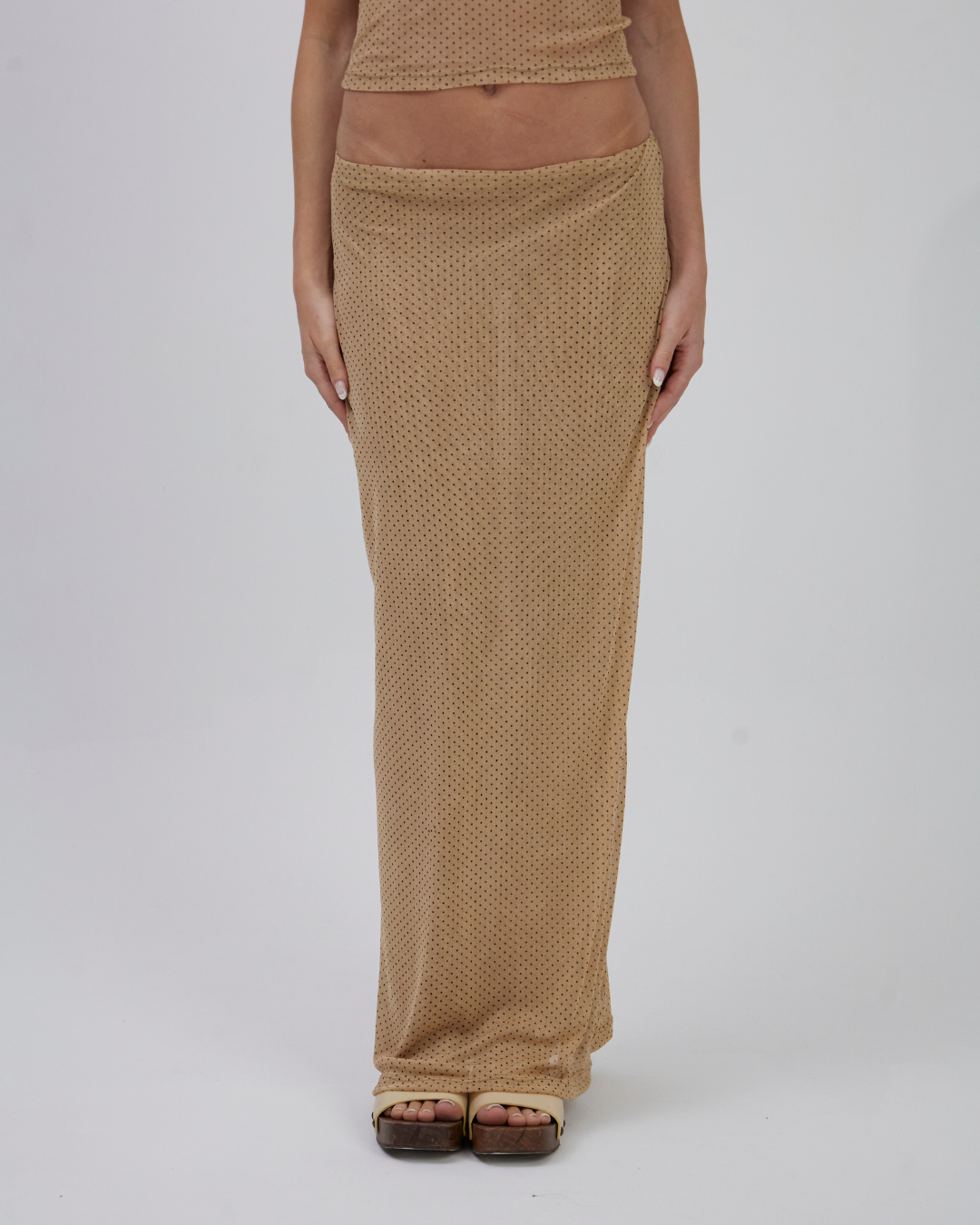 Saia Longa Tule Mini Poá Bege