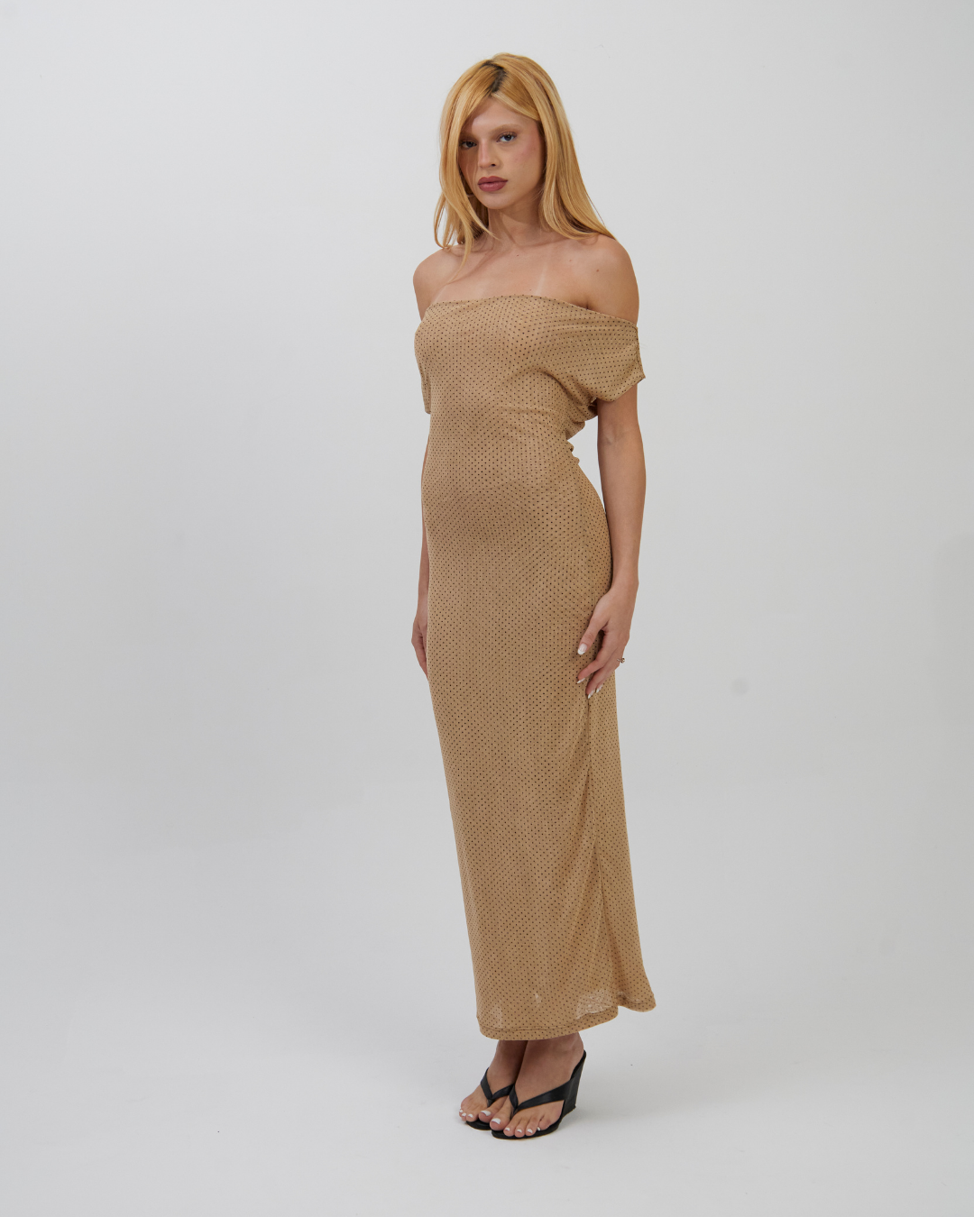 Vestido Longo Mini Poá Bege - Imagem 3