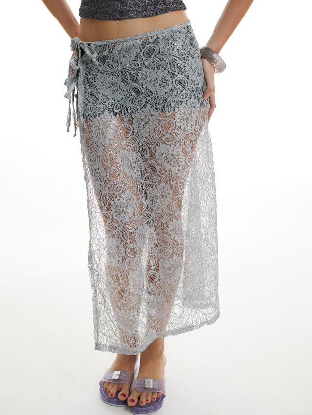 Saia Lenço Longa Renda Prata