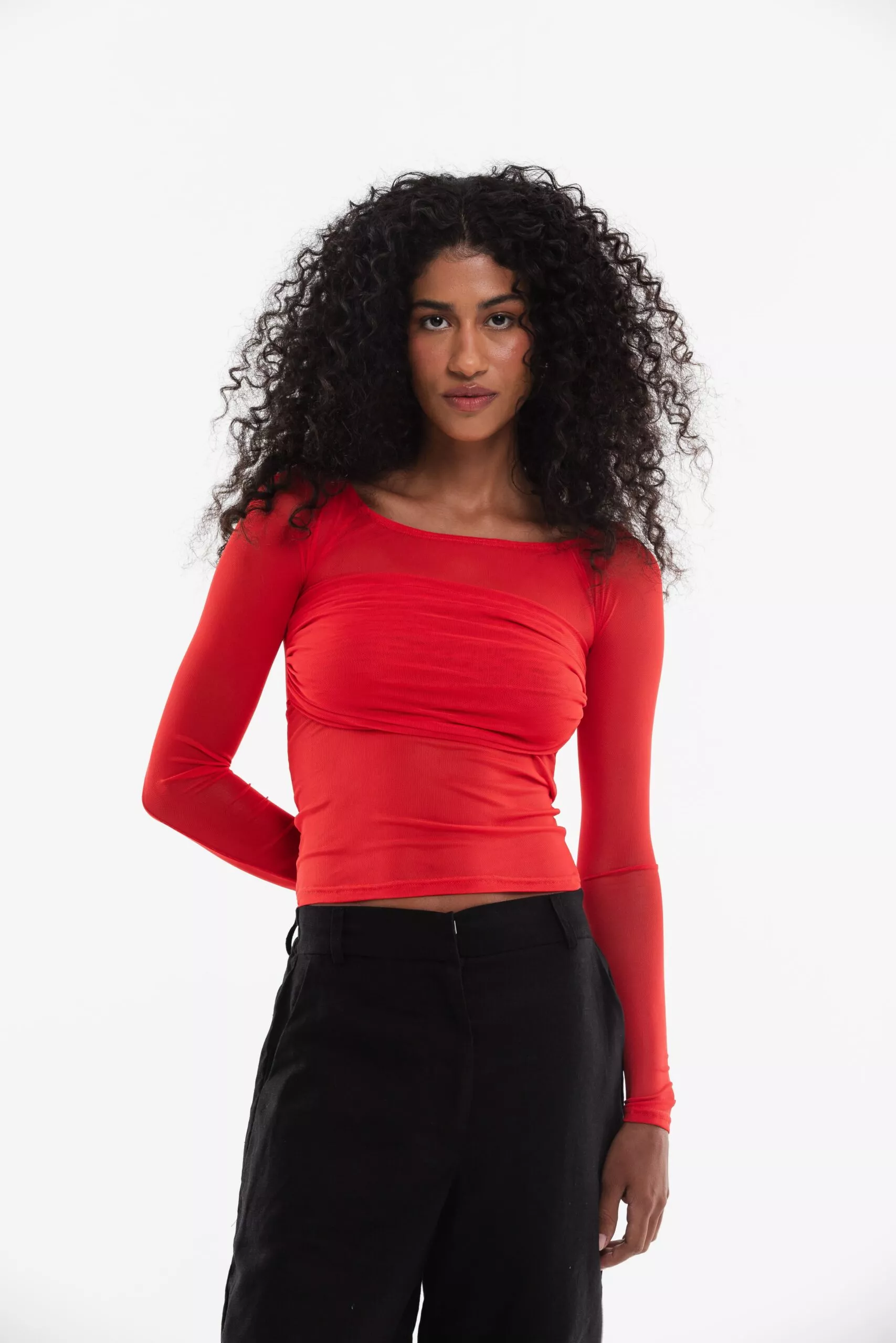 Blusa Drapeada Tule Vermelha