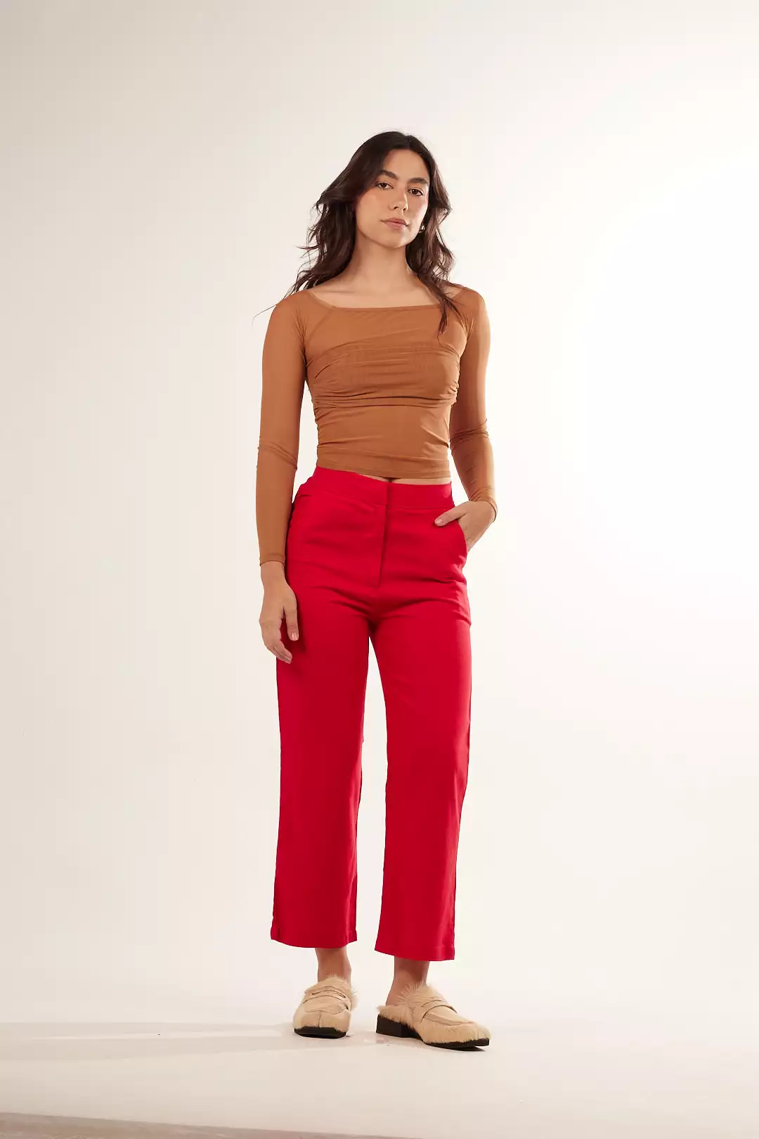 Blusa Drapeada Tule Bege - Imagem 6