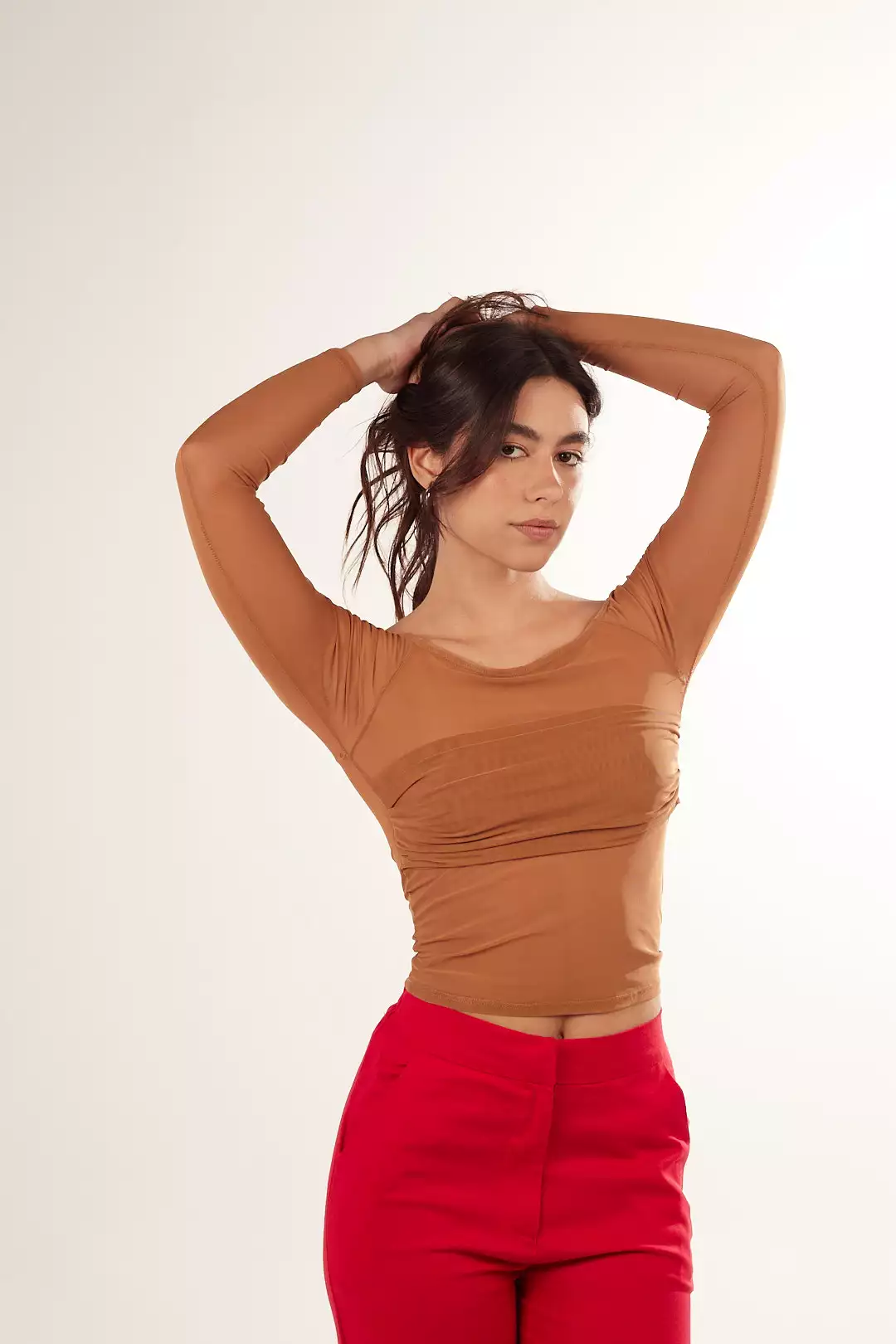 Blusa Drapeada Tule Bege - Imagem 4