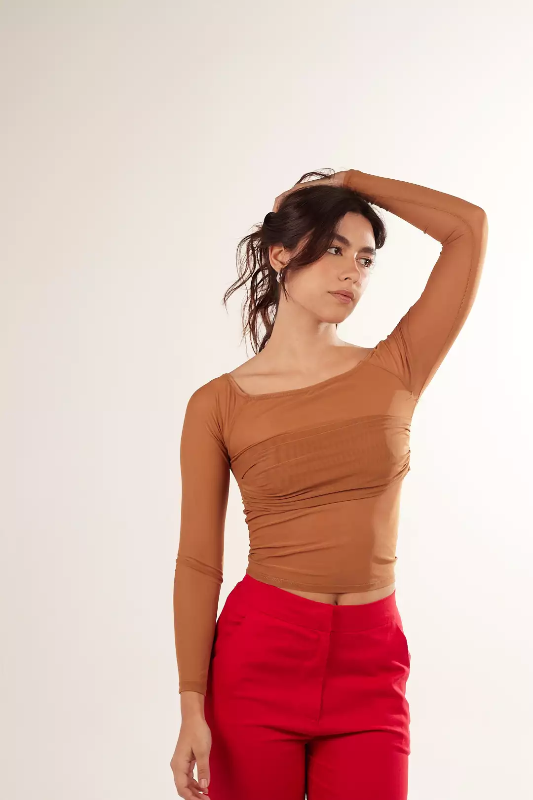 Blusa Drapeada Tule Bege - Imagem 3