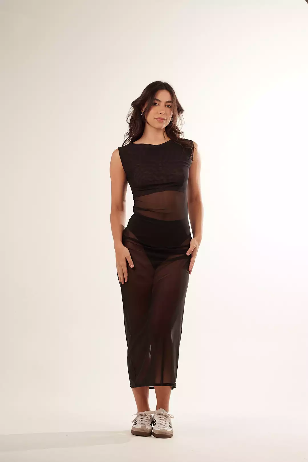 Vestido Longo Tule Preto