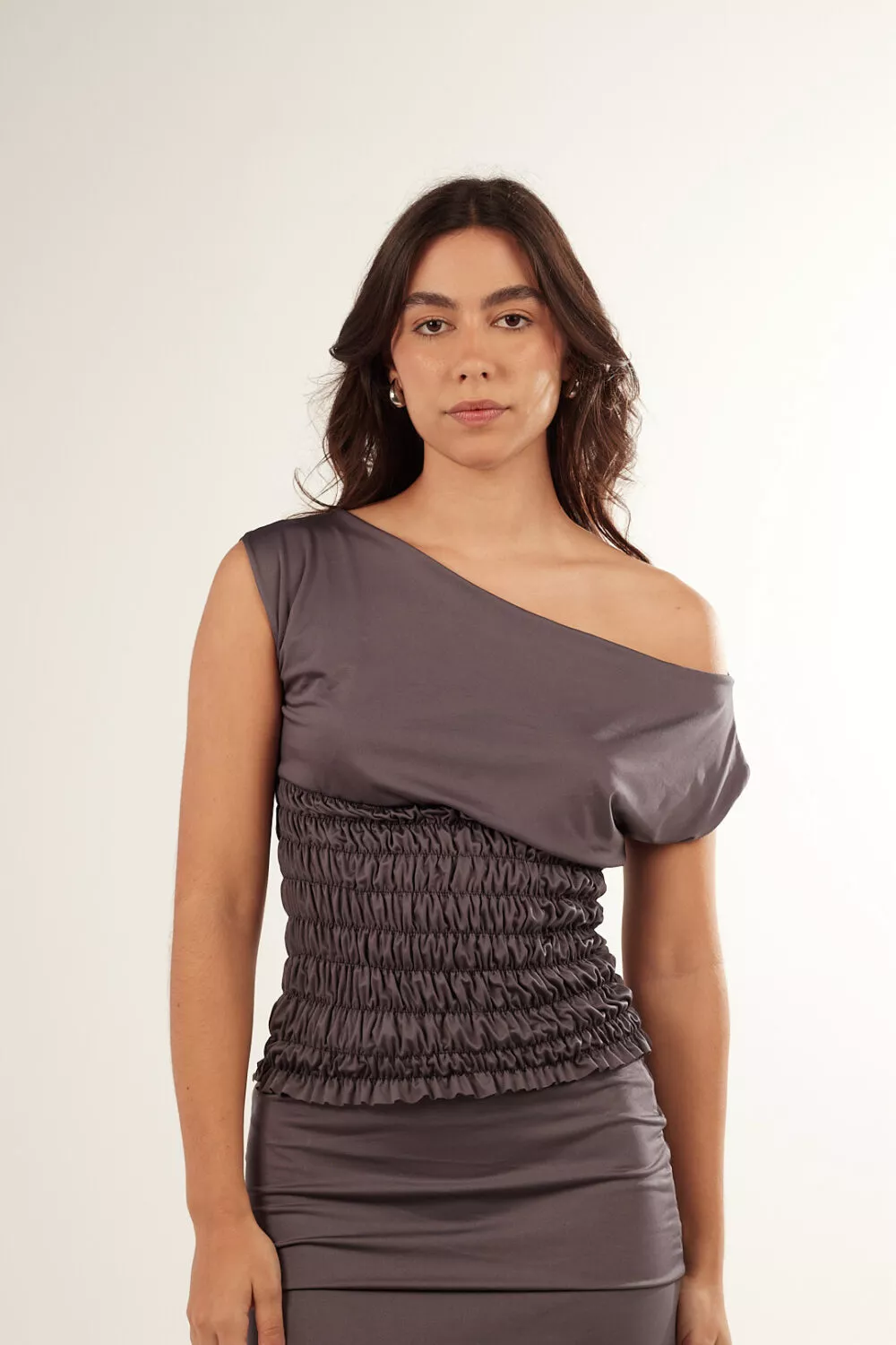 Blusa Lycra Franzida Cinza