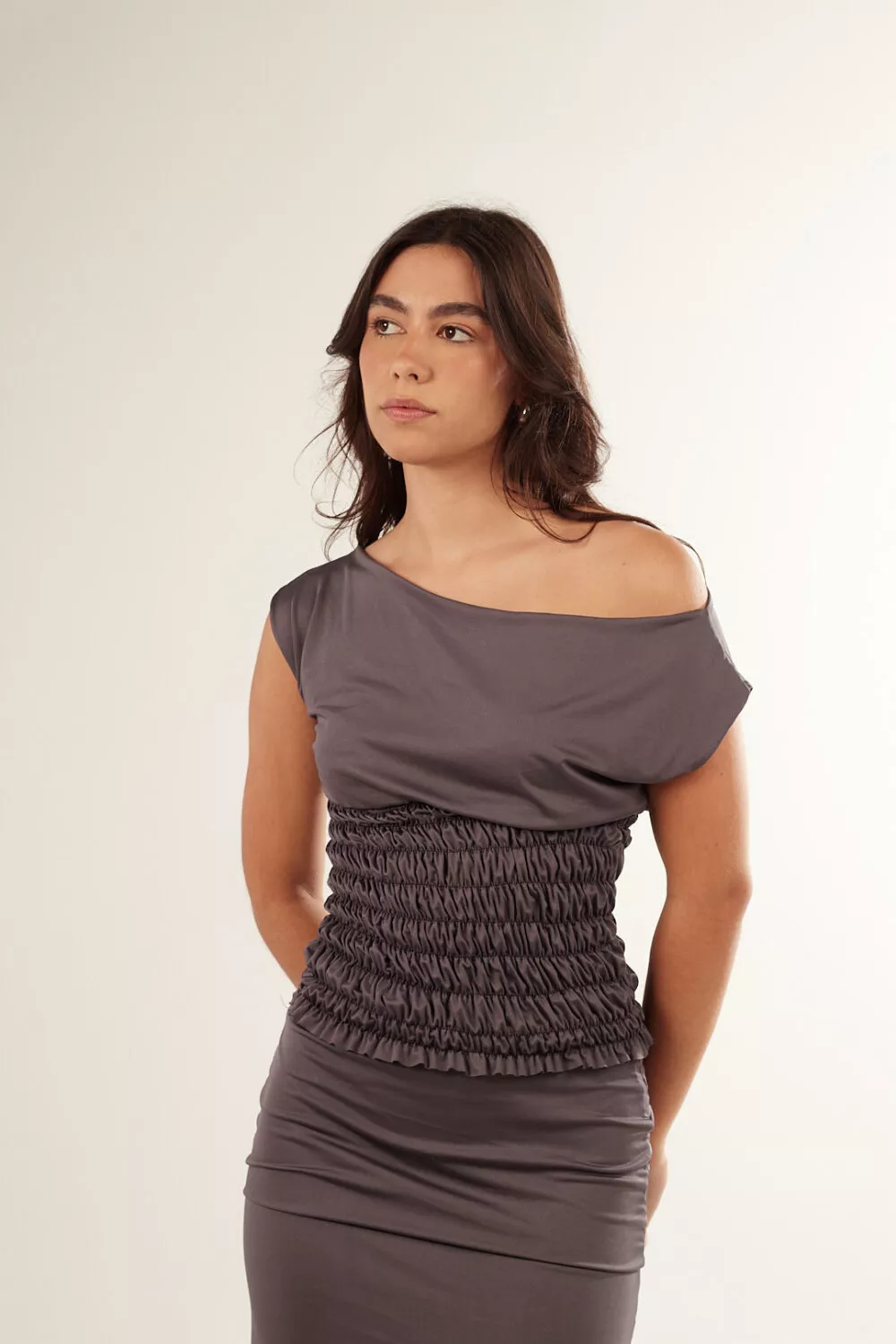 Blusa Lycra Franzida Cinza - Imagem 3
