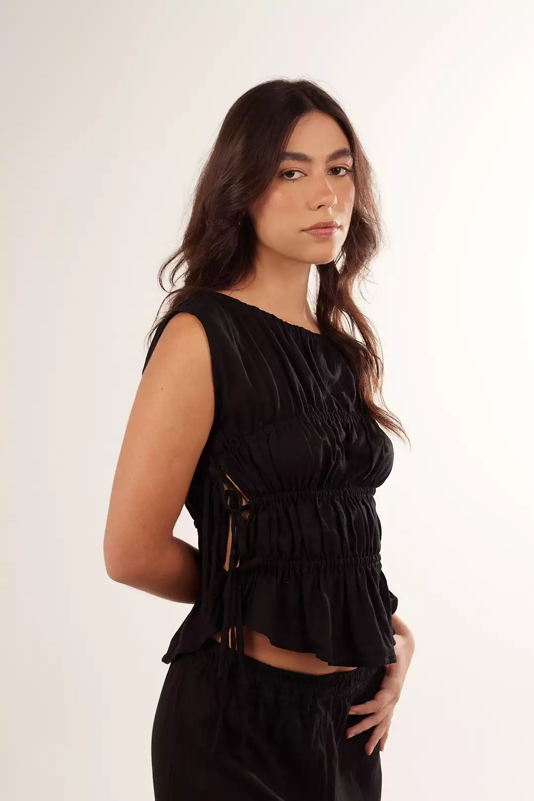 Blusa Franzida Laços Preta