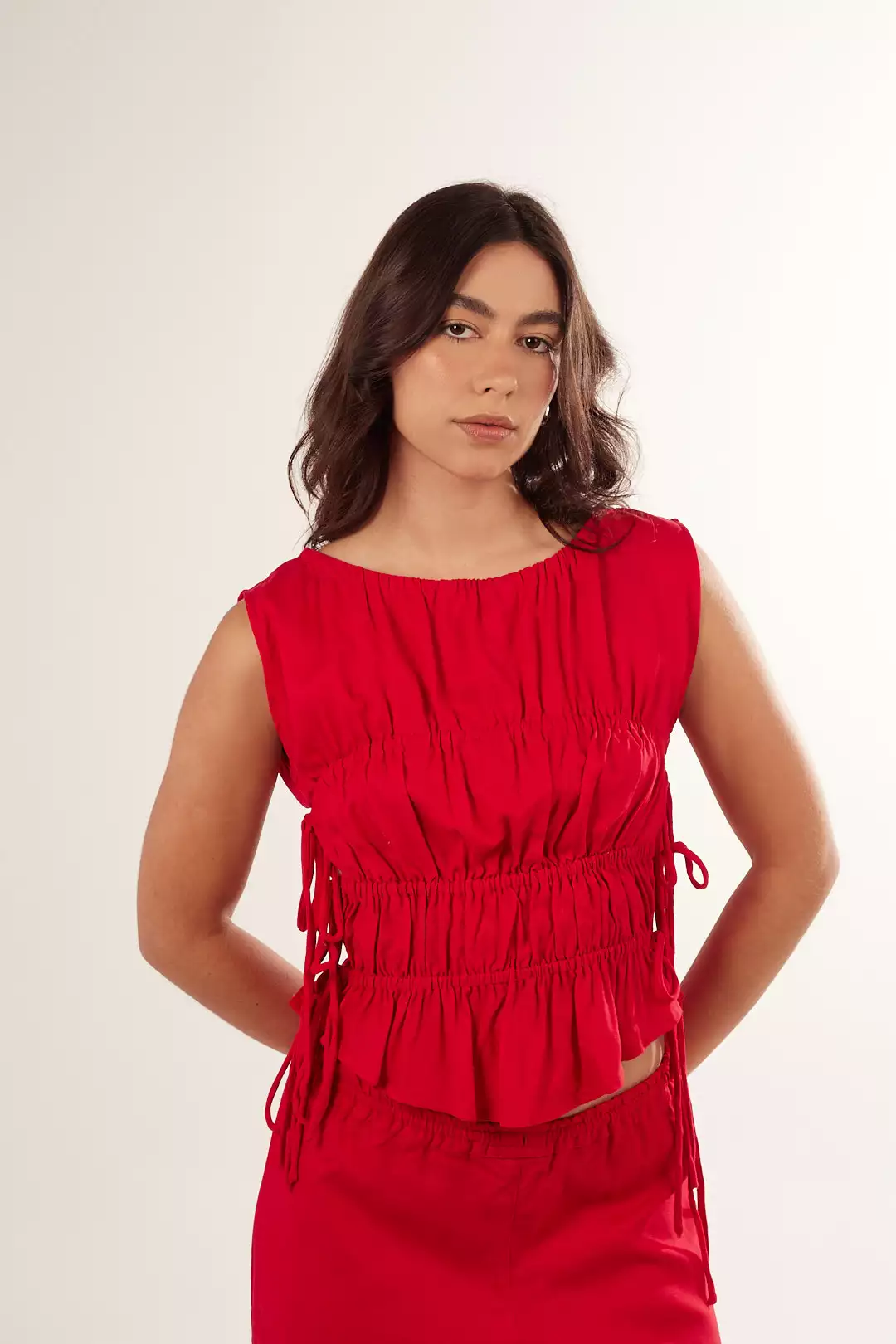 Blusa Franzida Laços Vermelha