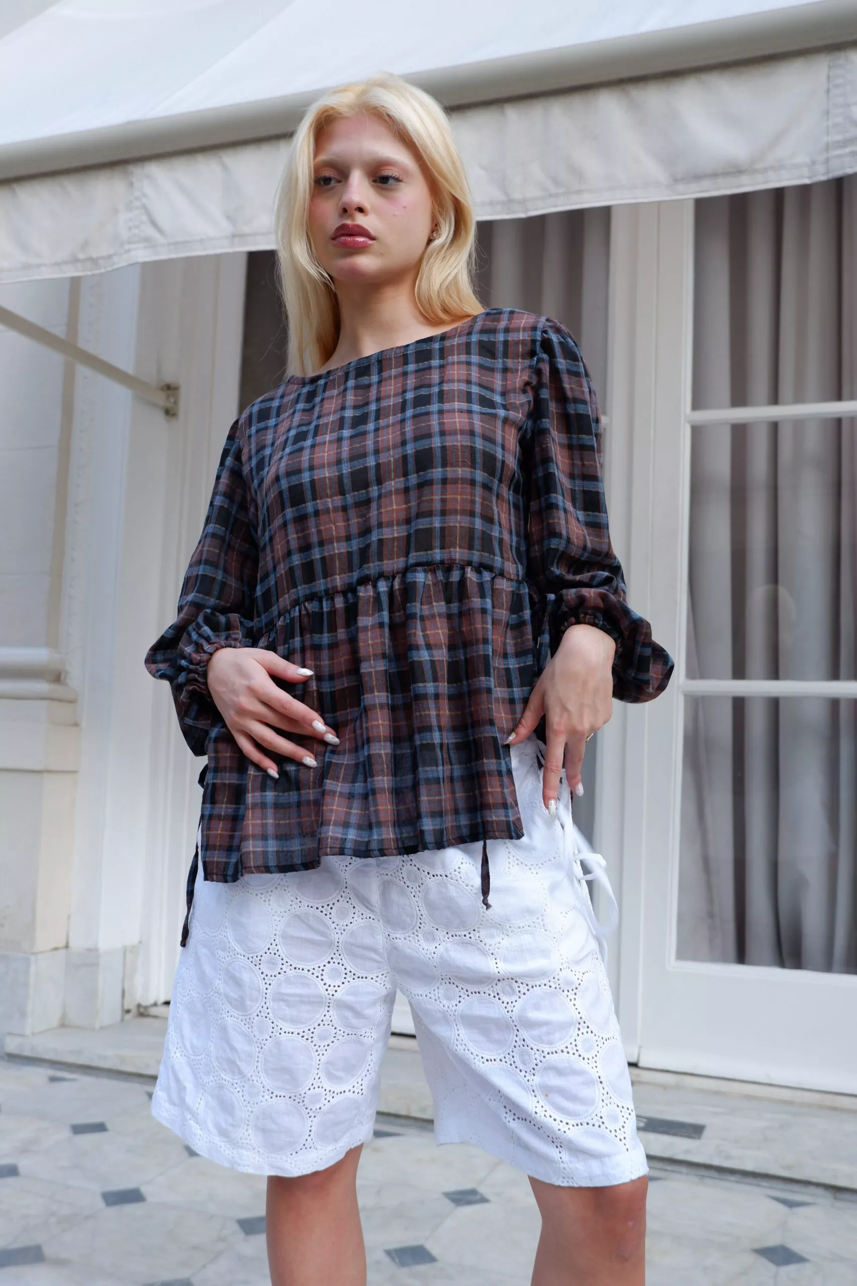 Bata Manga Longa Laços Tartan - Imagem 11