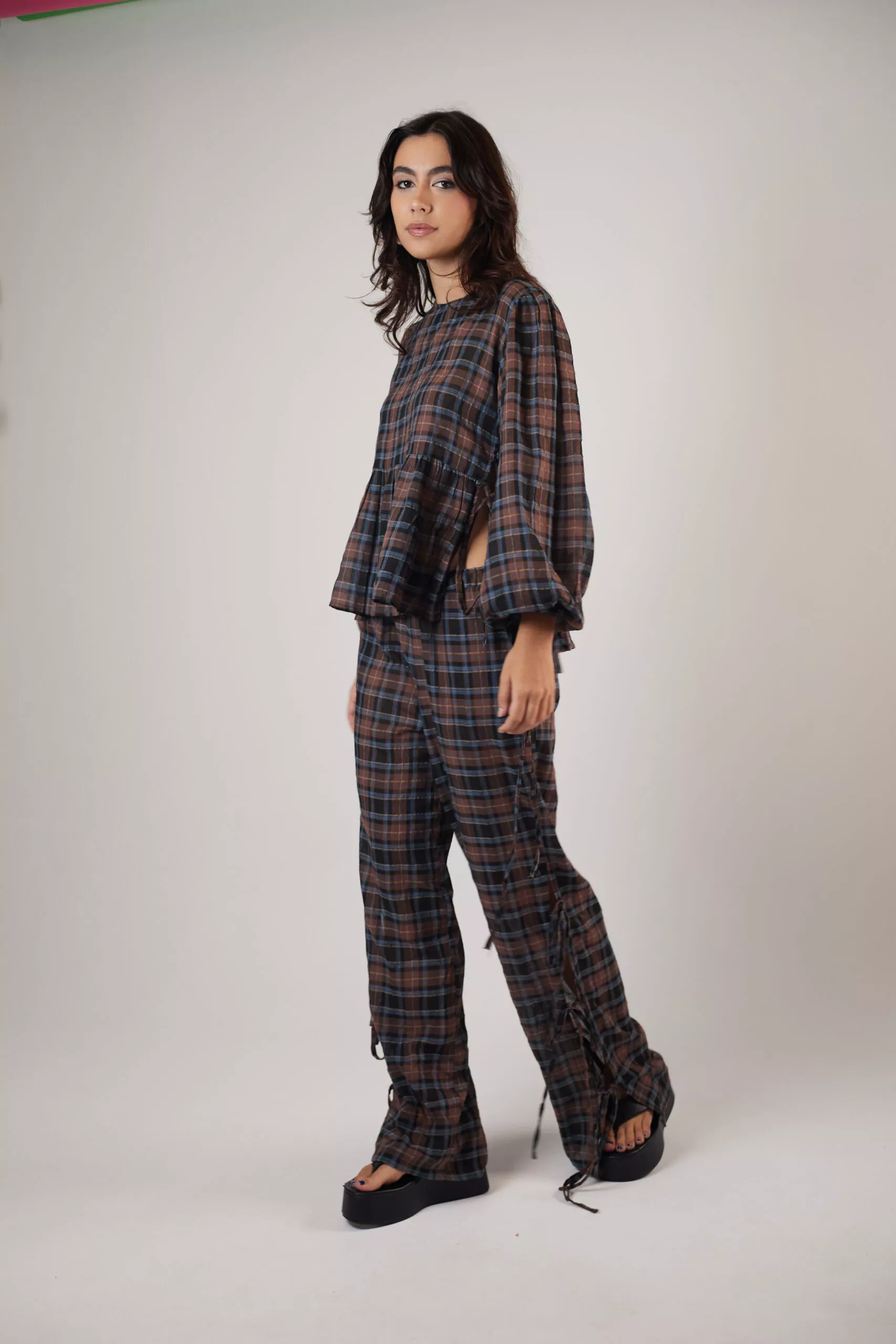 Bata Manga Longa Laços Tartan - Imagem 7