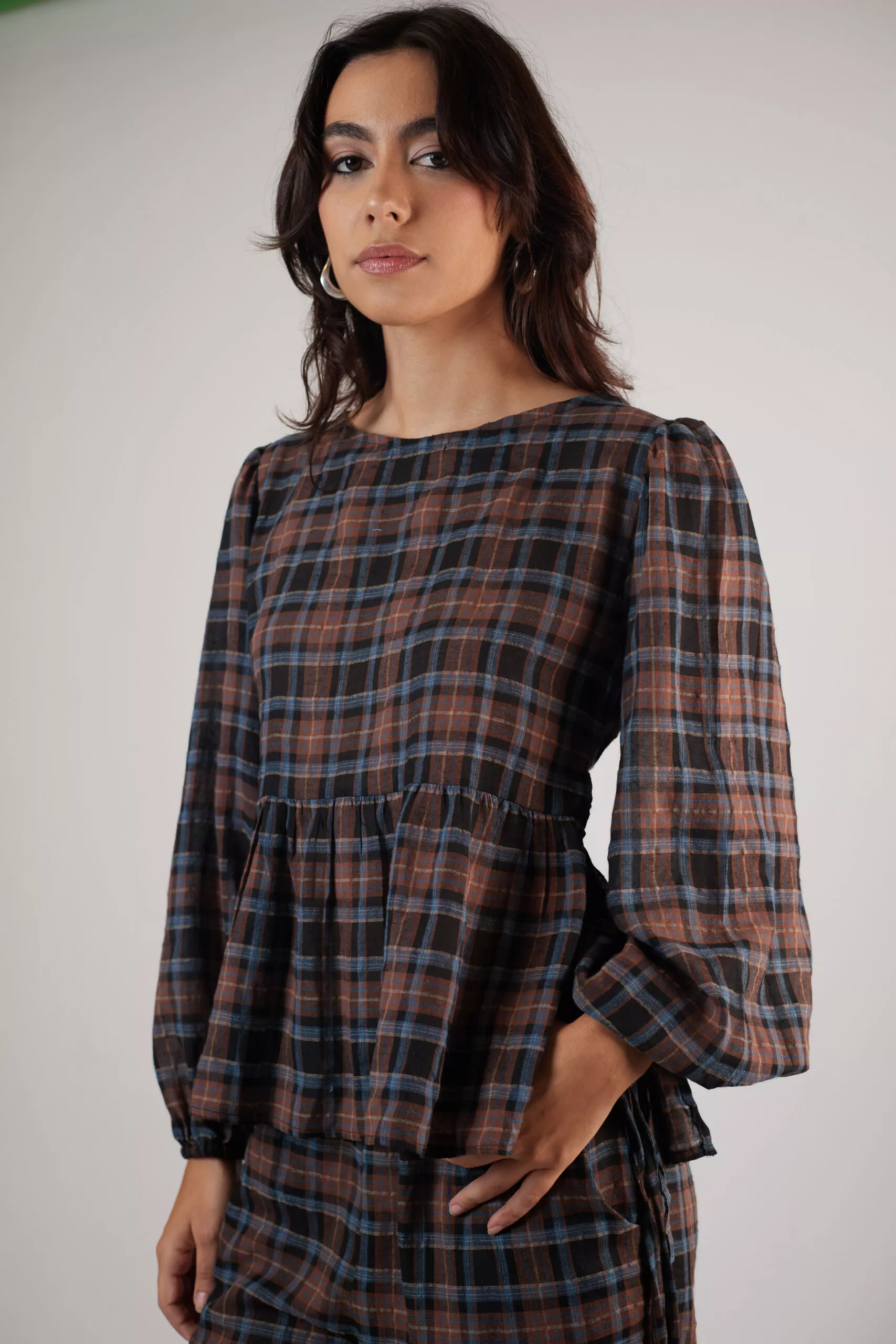 Bata Manga Longa Laços Tartan