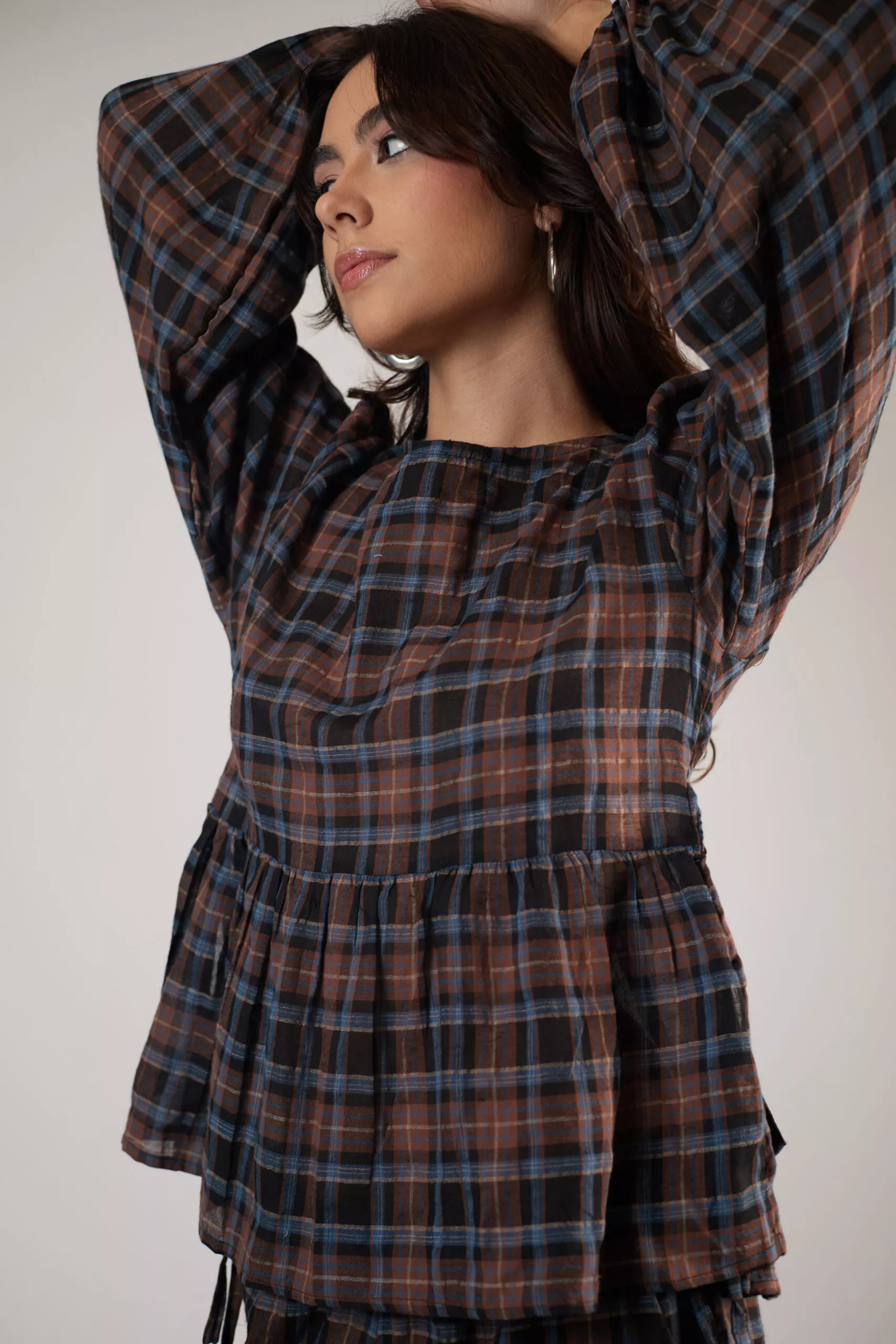 Bata Manga Longa Laços Tartan - Imagem 3