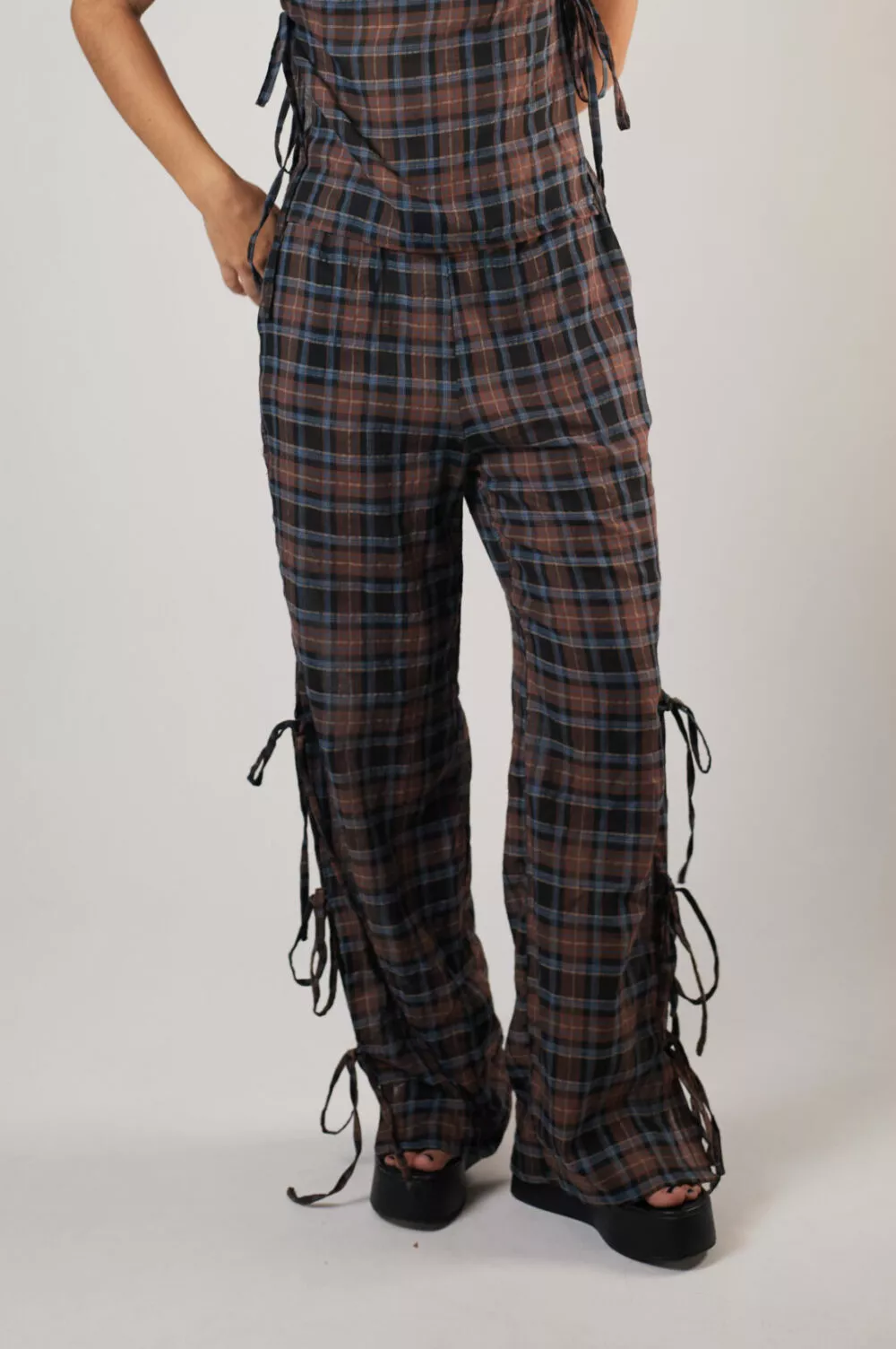 Calça Pantalona Laços Tartan