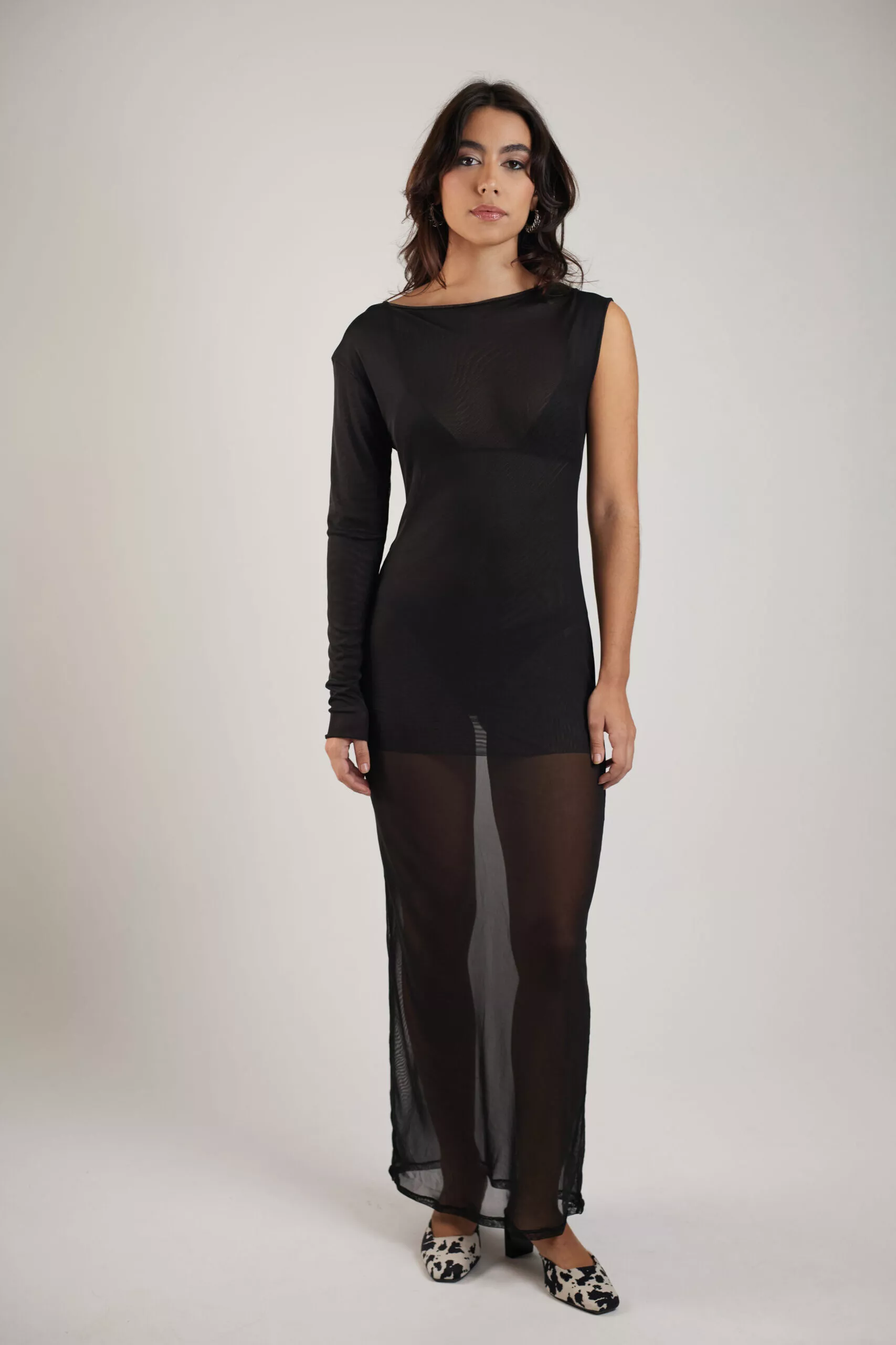 Vestido Longo Assimétrico Tule Preto - Imagem 5