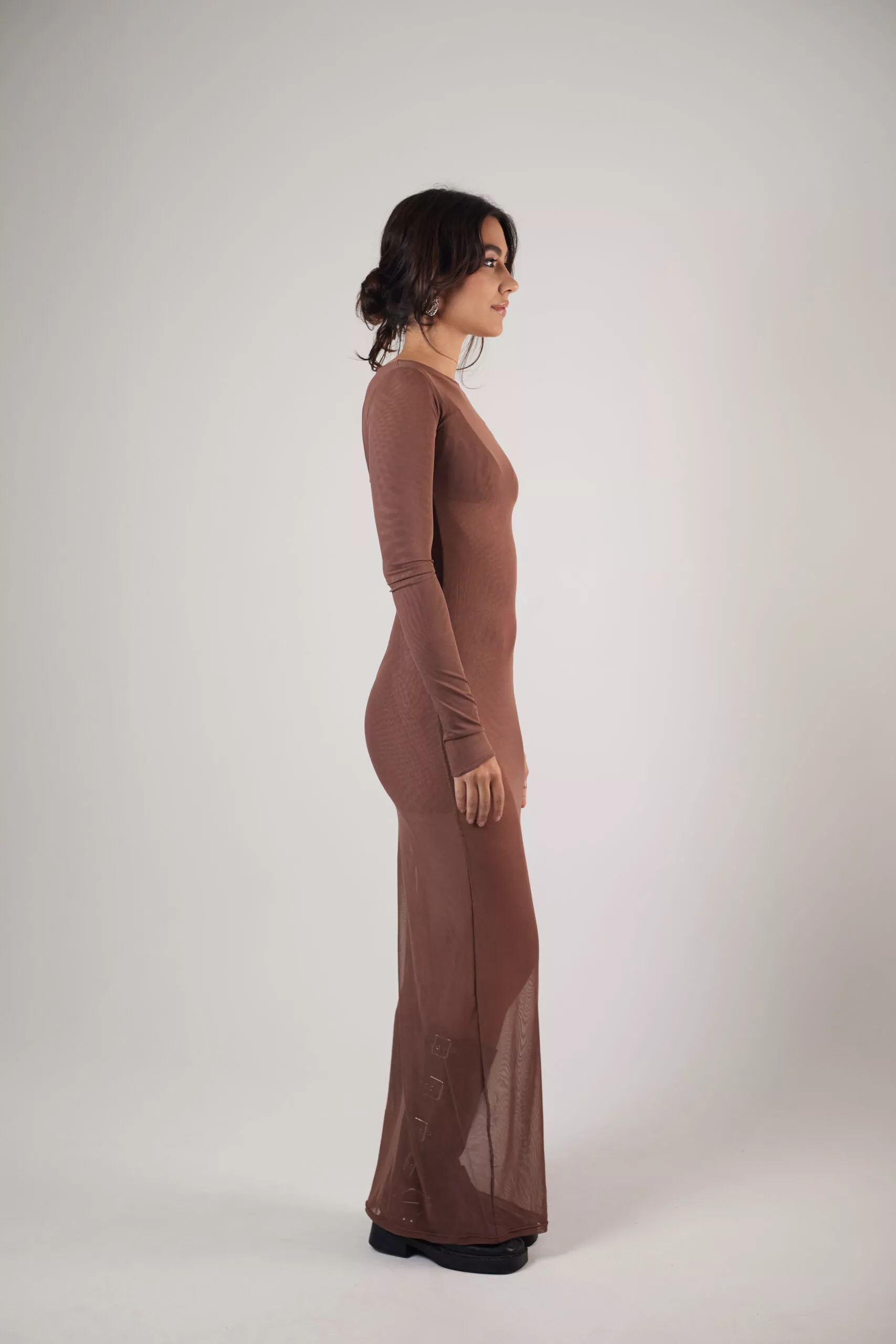 Vestido Longo Assimétrico Tule Marrom - Imagem 8