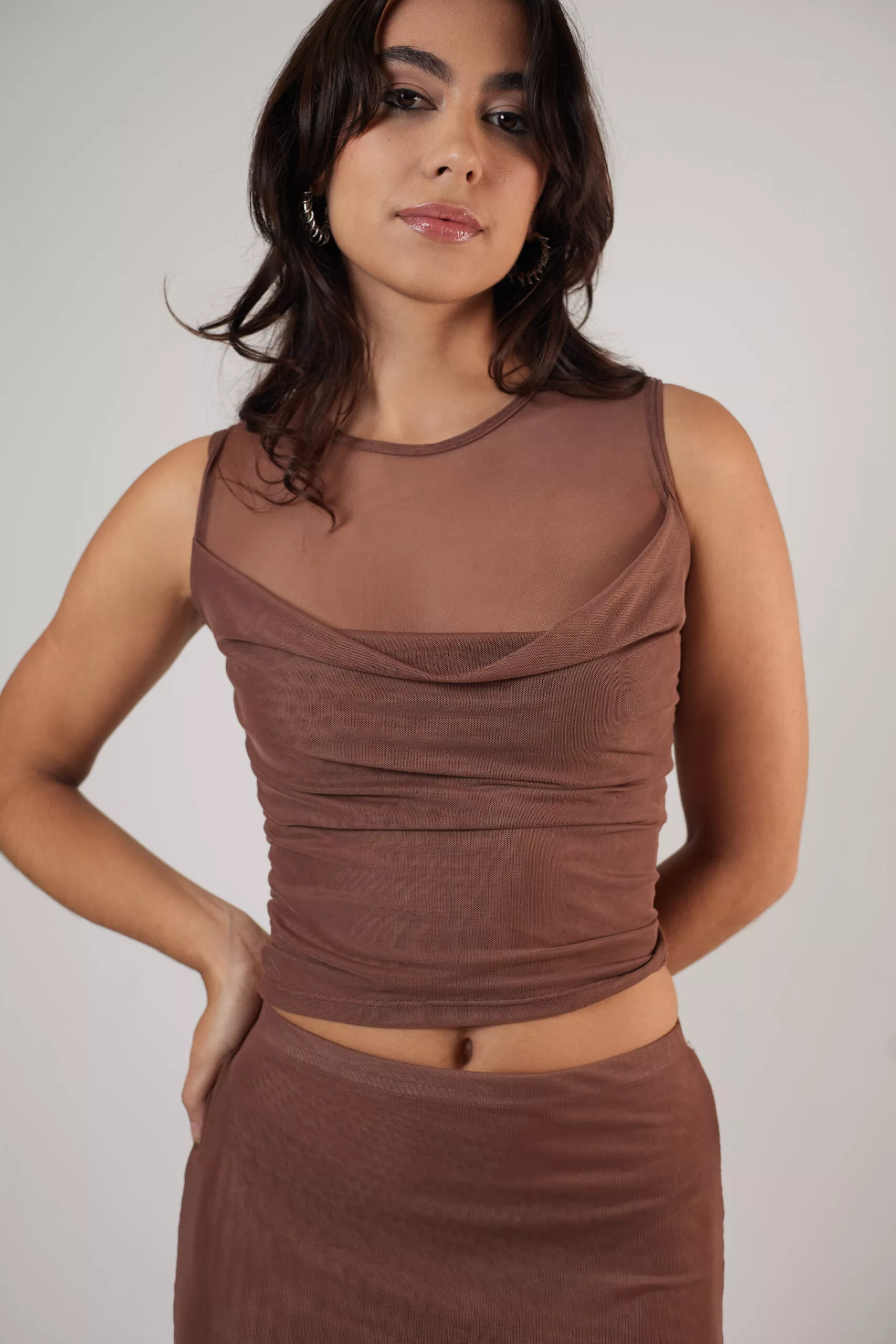 Blusa Degagê Tule Marrom