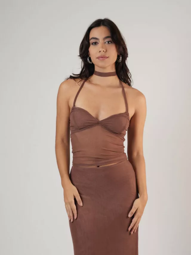 Top V Tule Marrom