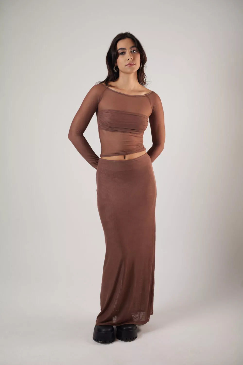 Saia Longa Tule Marrom - Imagem 4