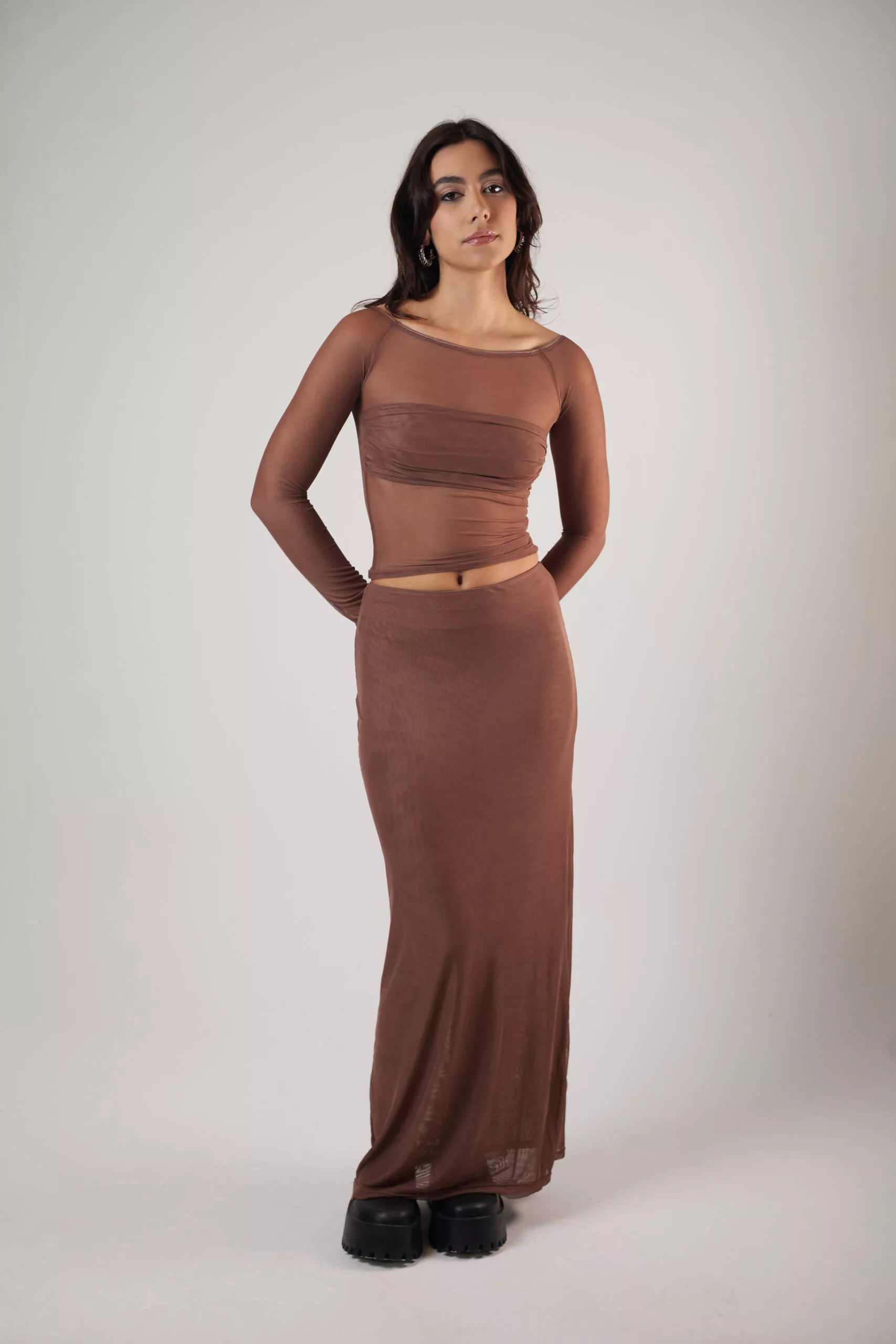 Blusa Drapeada Tule Marrom - Imagem 10