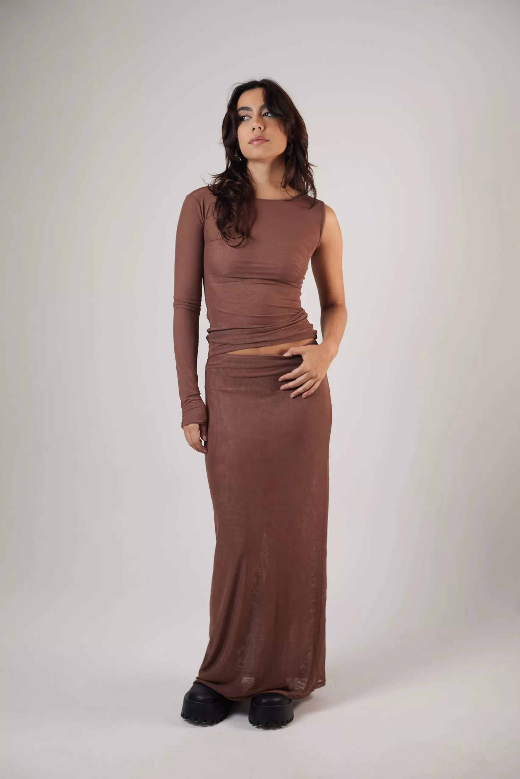 Blusa Assimétrica Tule Marrom - Imagem 5