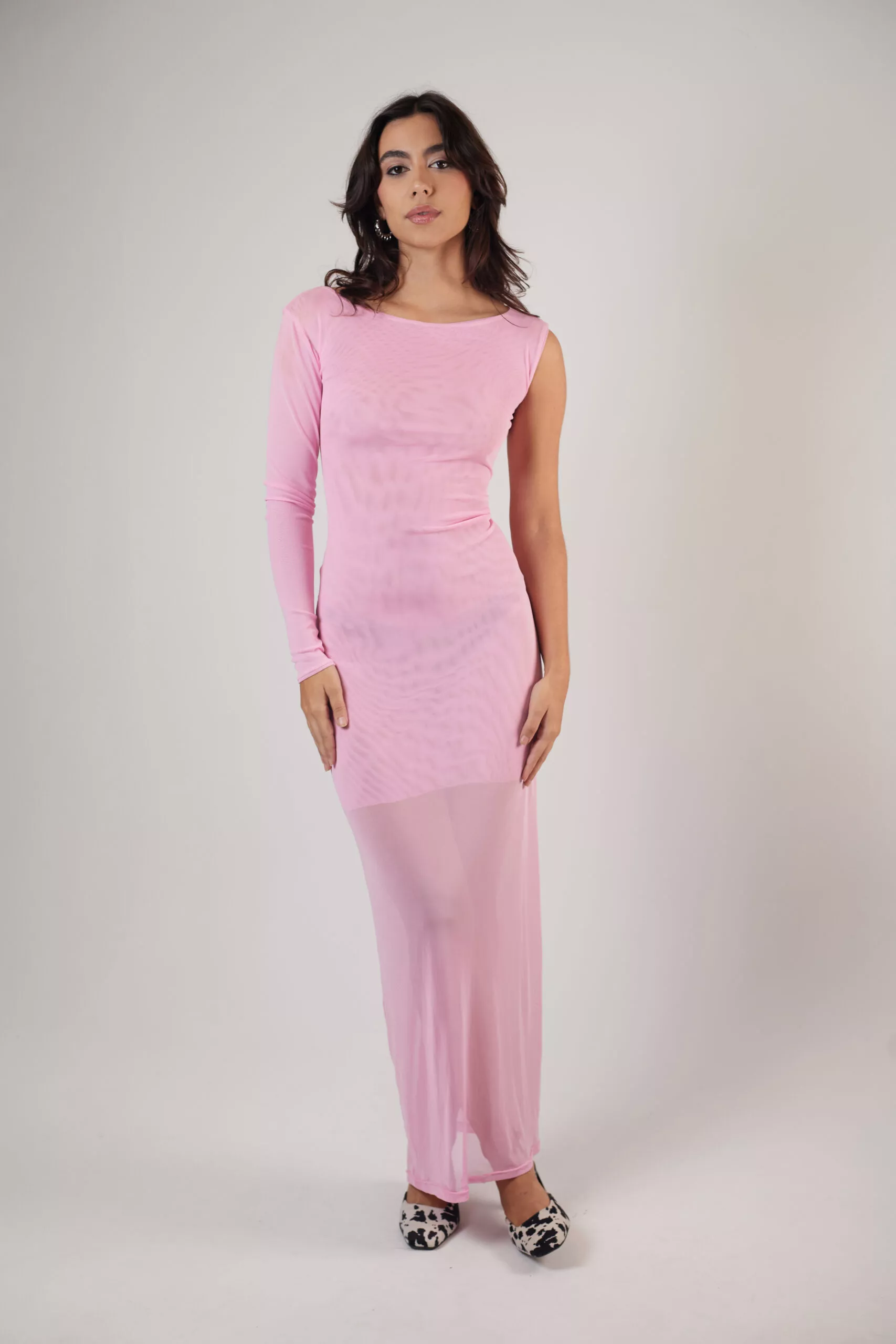 Vestido Longo Assimétrico Tule Rosa