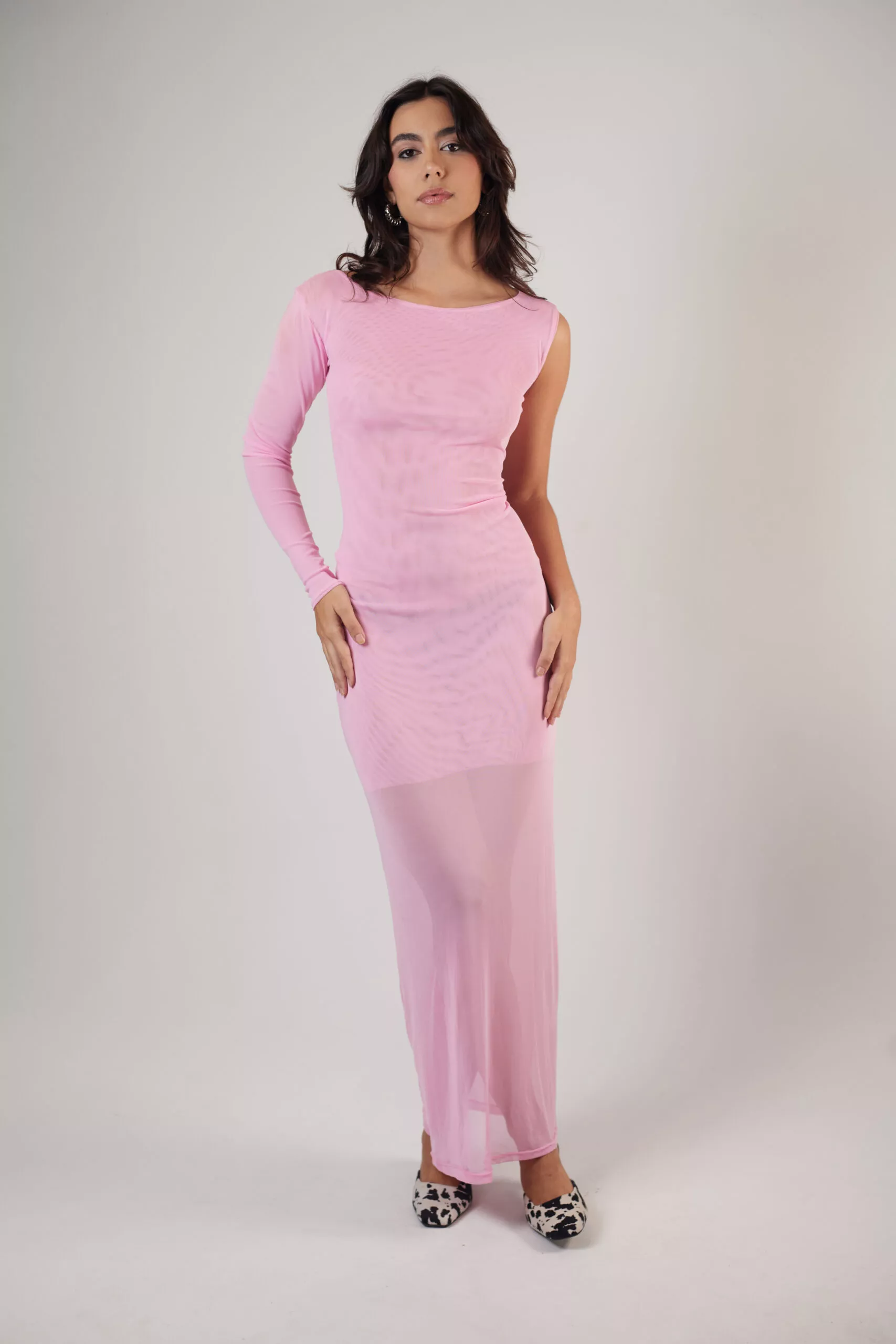 Vestido Longo Assimétrico Tule Rosa - Imagem 2