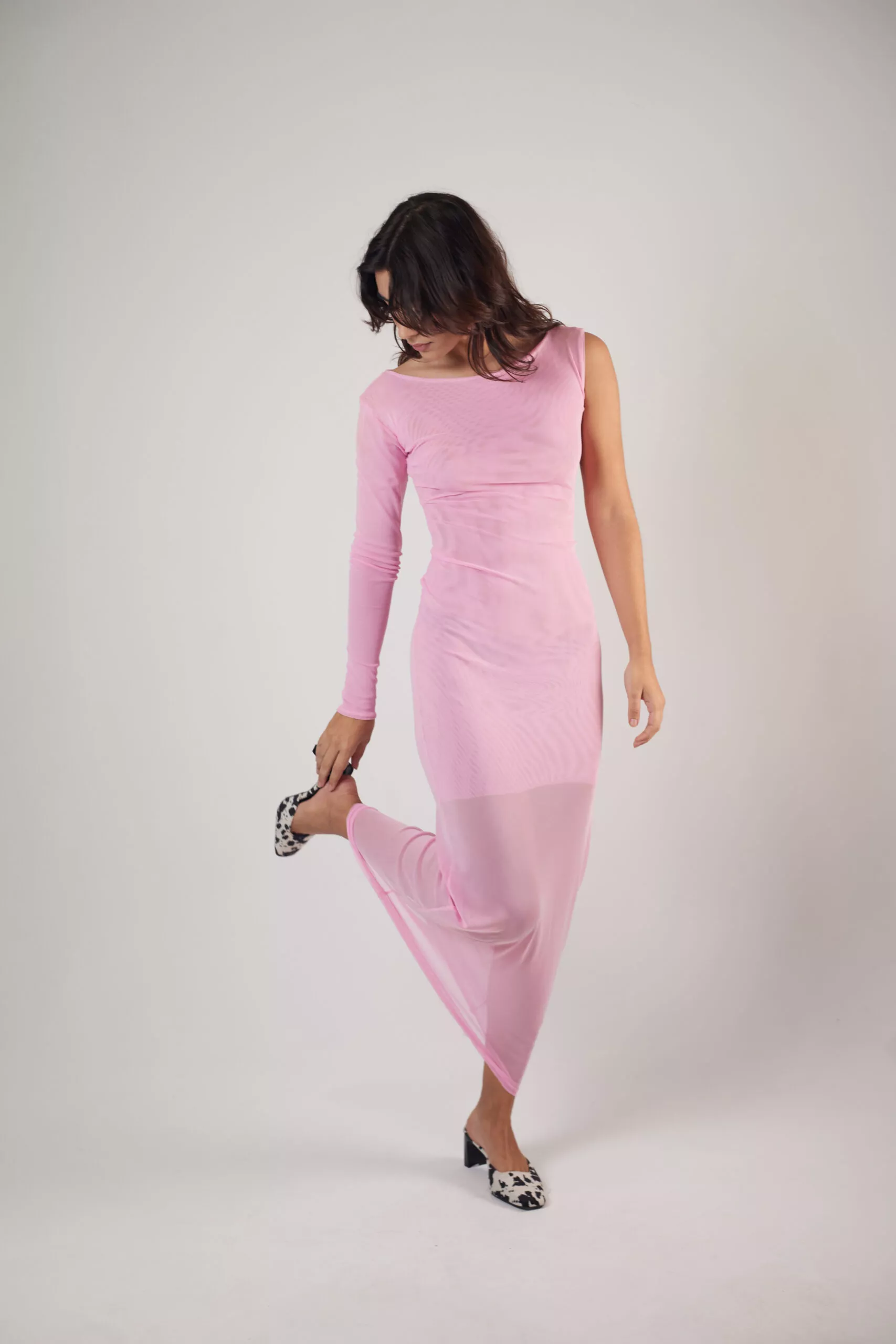 Vestido Longo Assimétrico Tule Rosa - Imagem 3