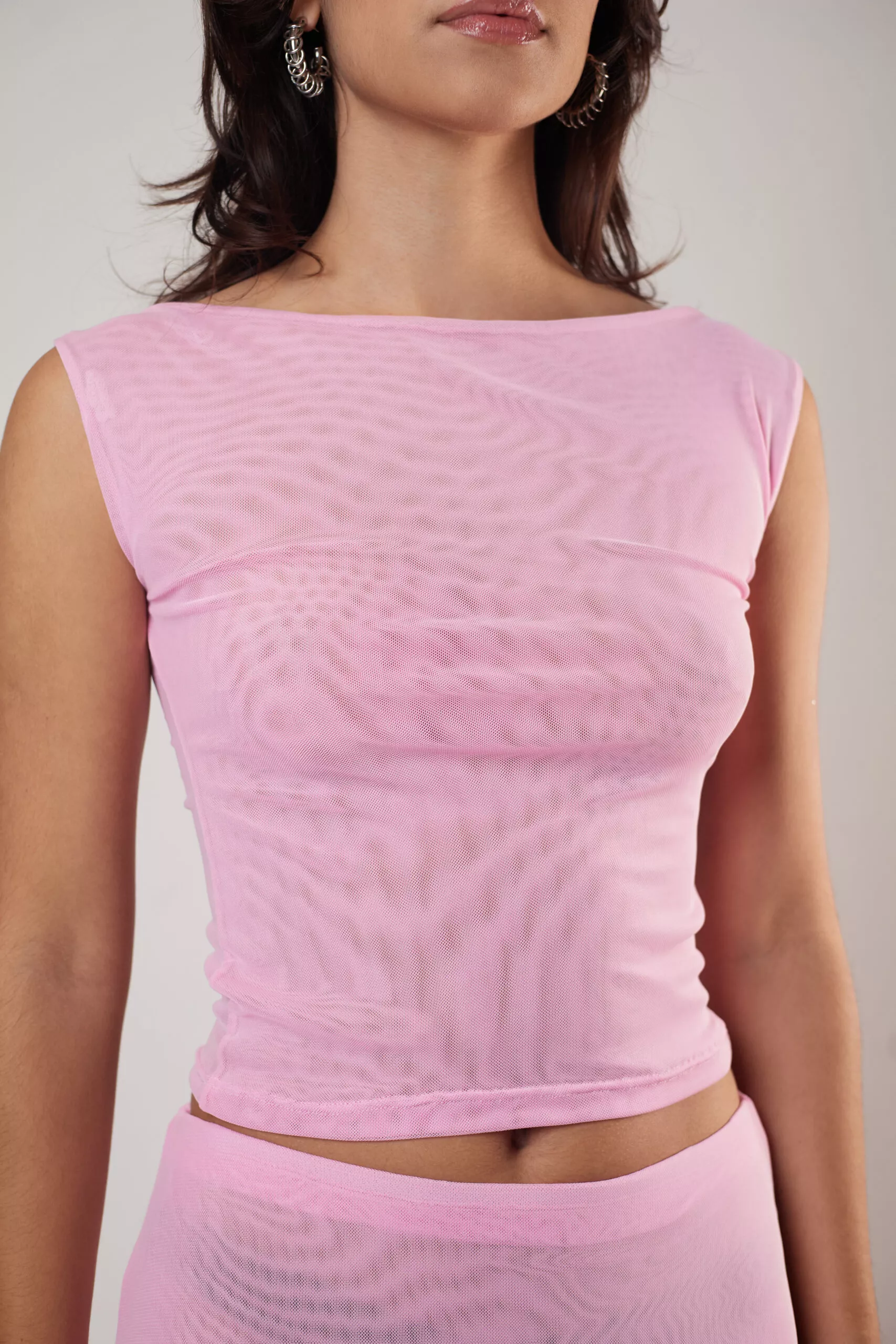 Blusa Regata Tule Rosa