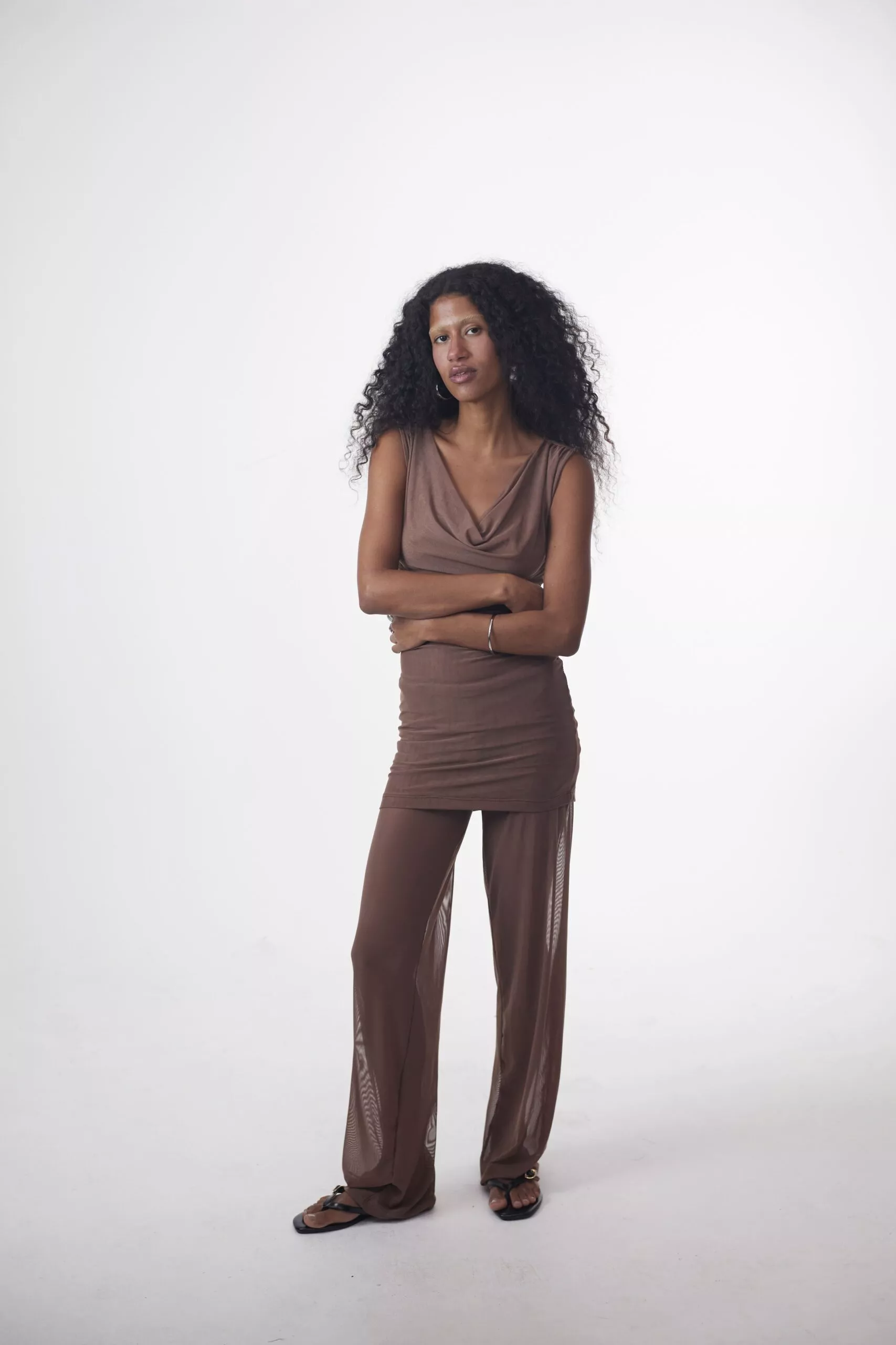 Calça Cós Saia Tule Marrom - Imagem 6