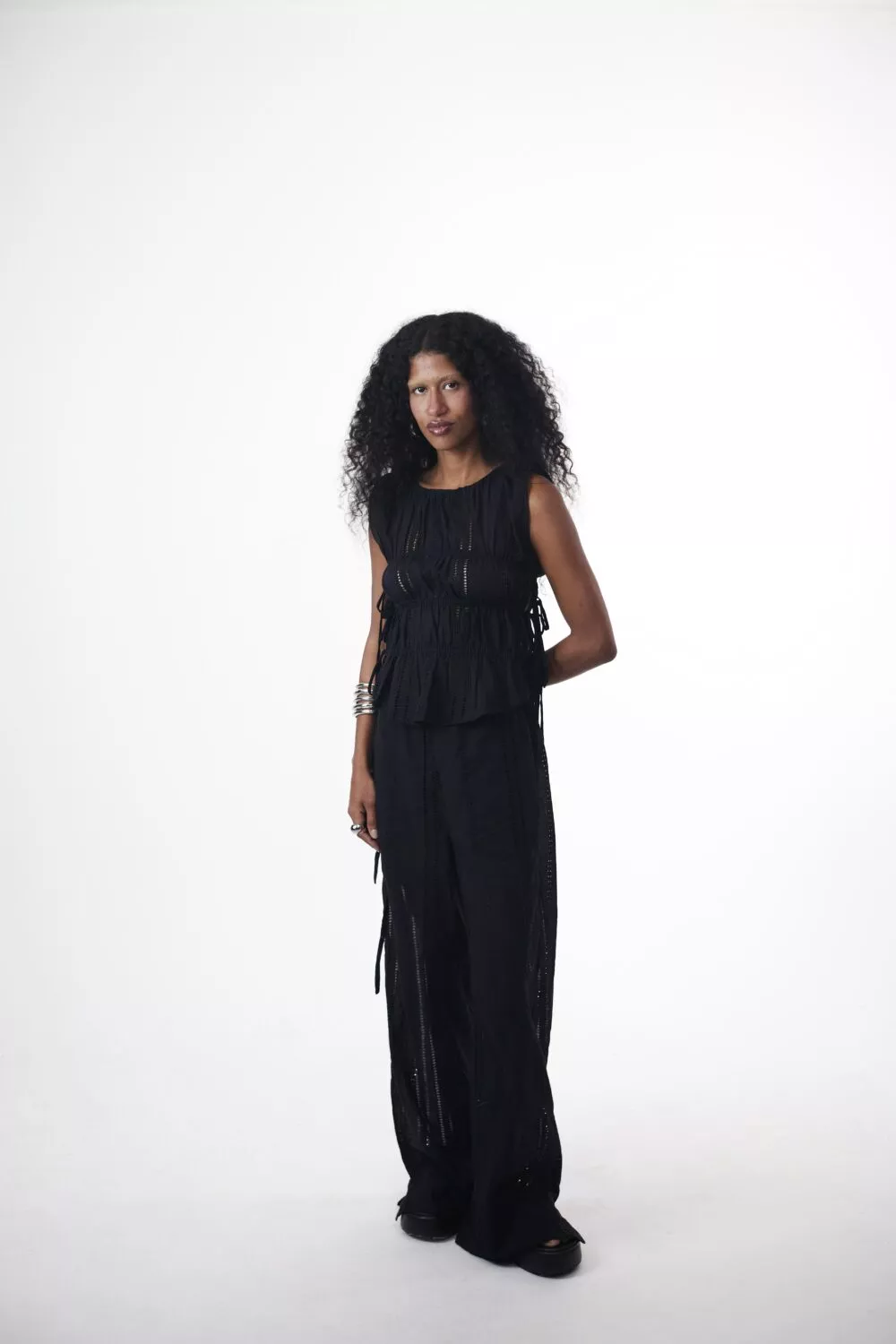 Blusa Franzida Laços Laise Preta - Imagem 4