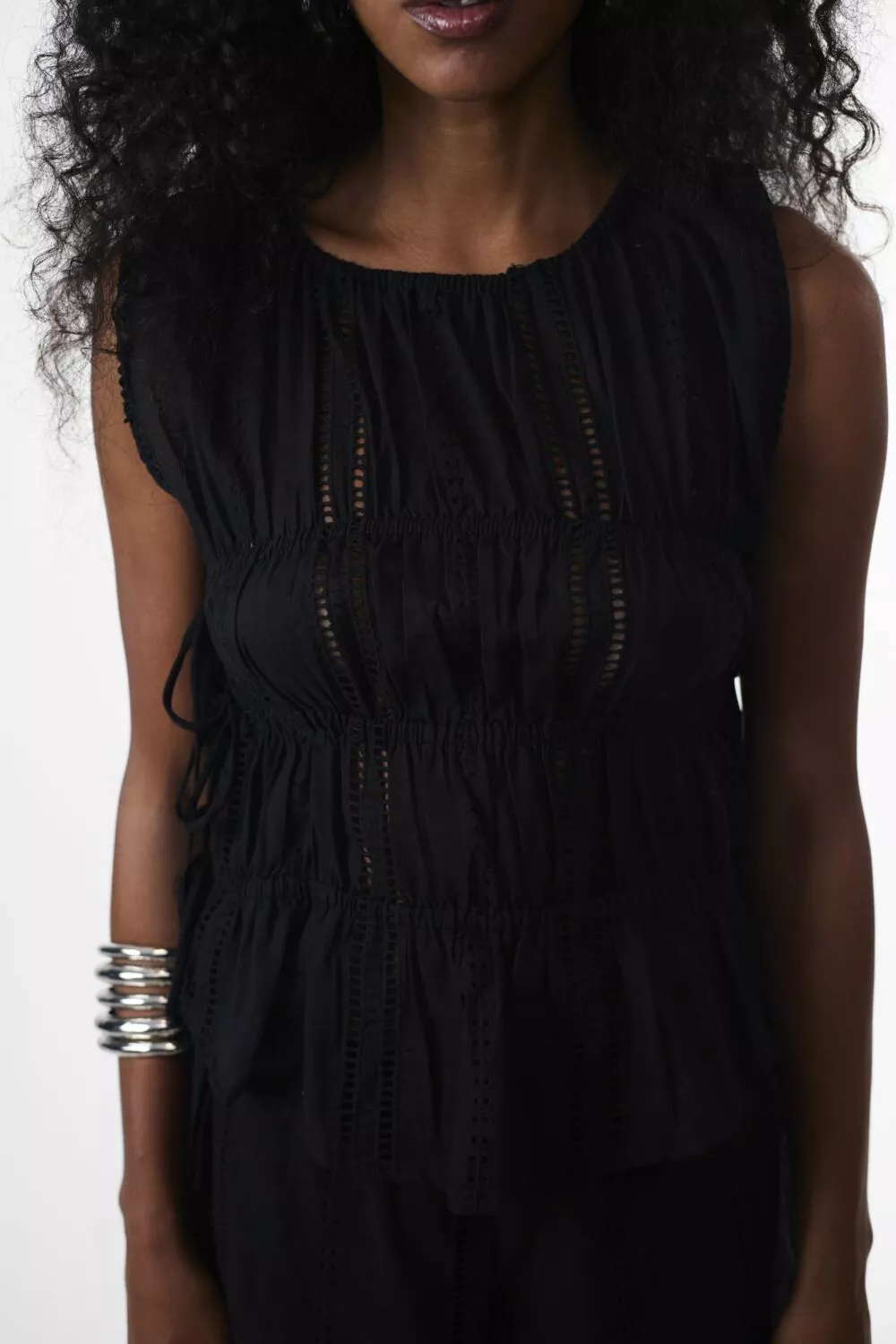 Blusa Franzida Laços Laise Preta - Imagem 11