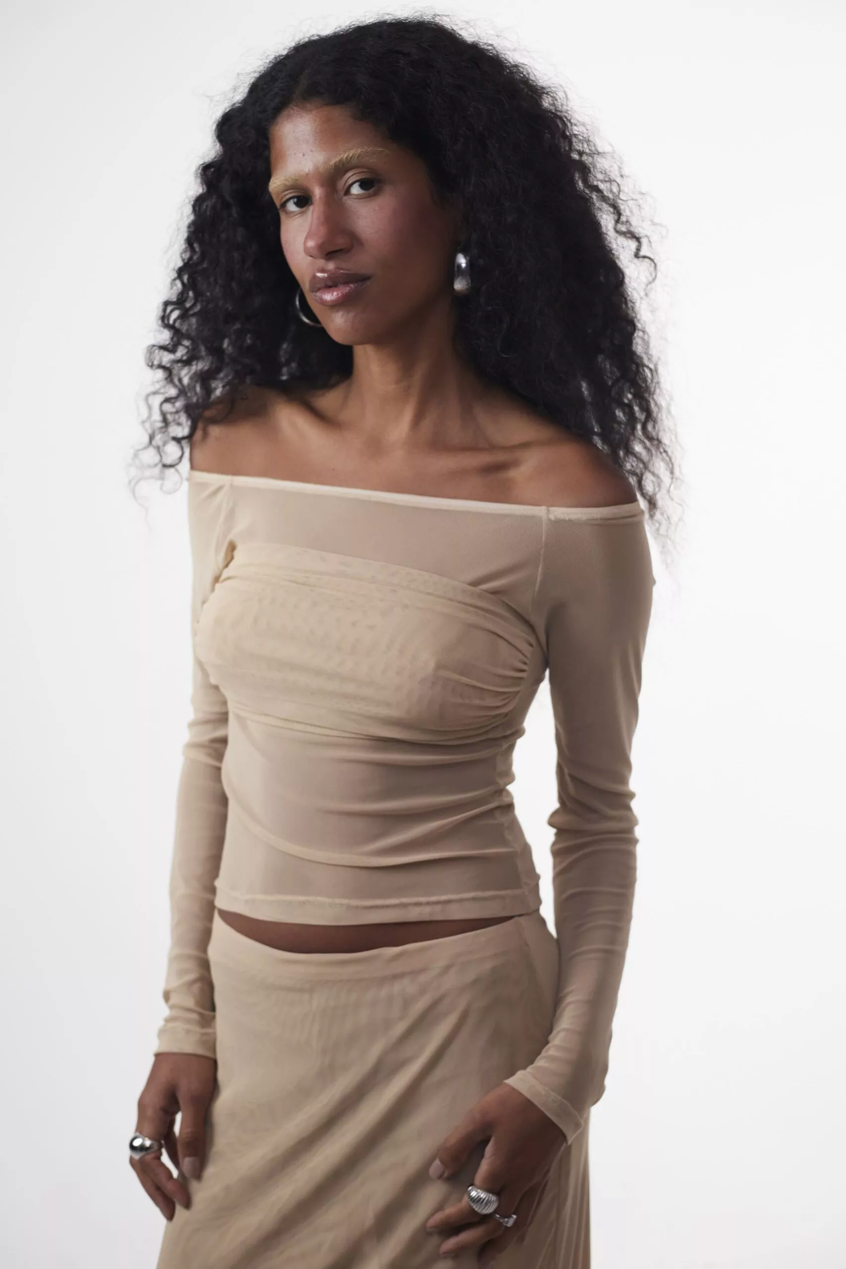 Blusa Drapeada Tule Sand - Imagem 5