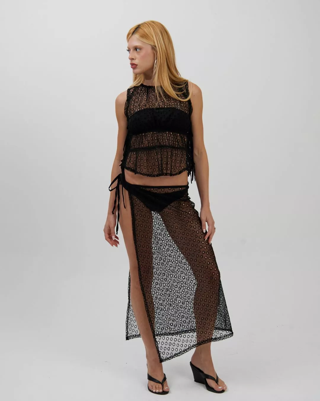 Saia Longa Lenço Tule Bordado Preta - Imagem 2