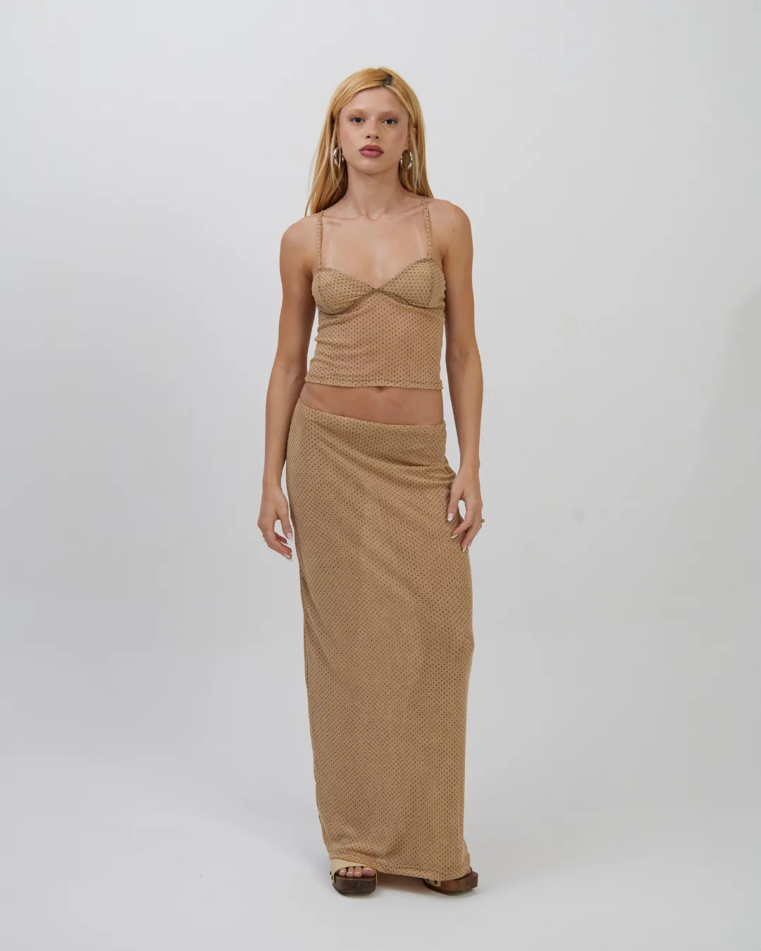 Top V Tule Mini Poá Bege - Imagem 10