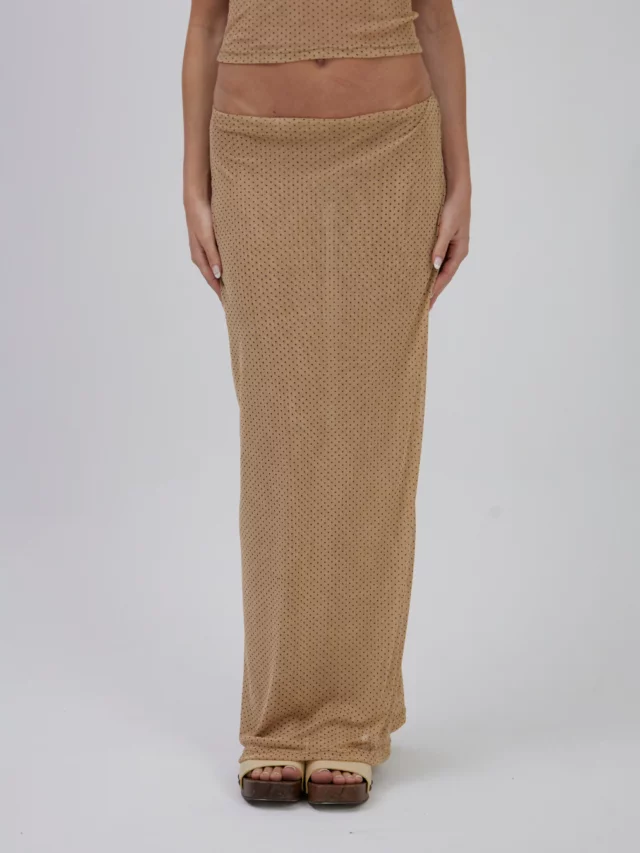 Saia Longa Tule Mini Poá Bege