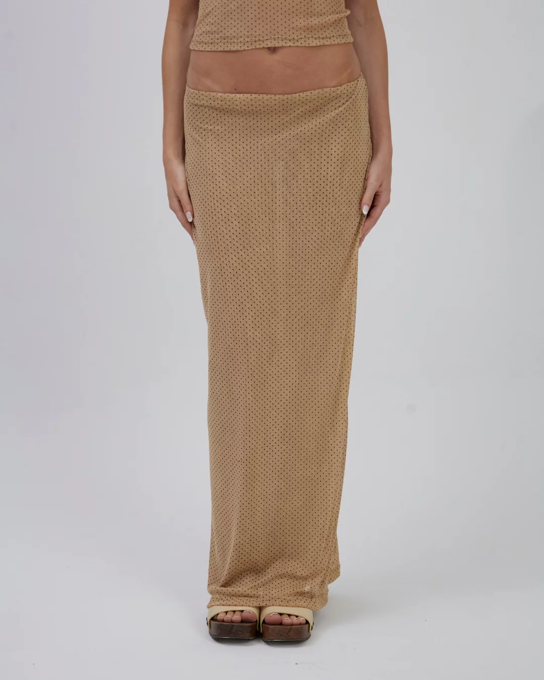 Saia Longa Tule Mini Poá Bege